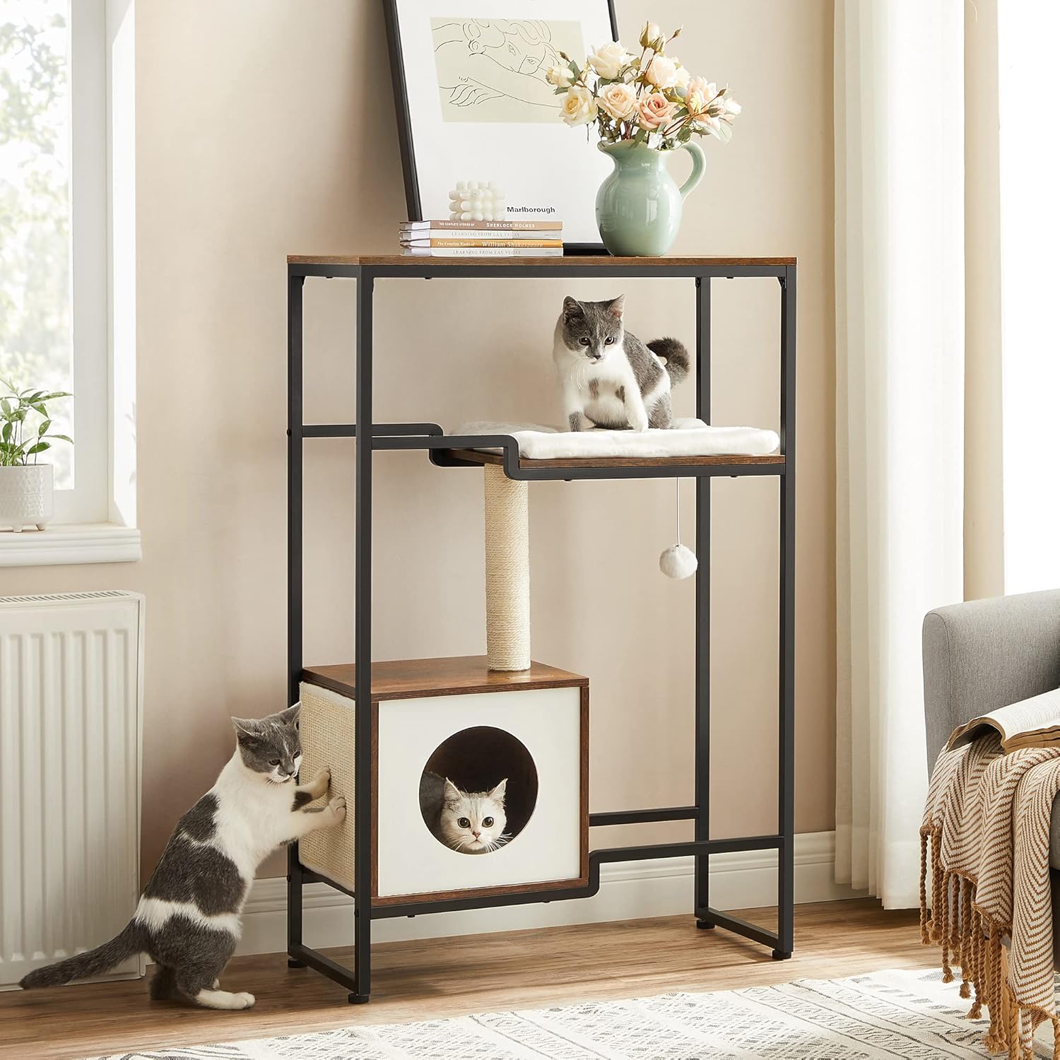 Maison pour chat 2 en 1 avec plateforme et déco moderne
