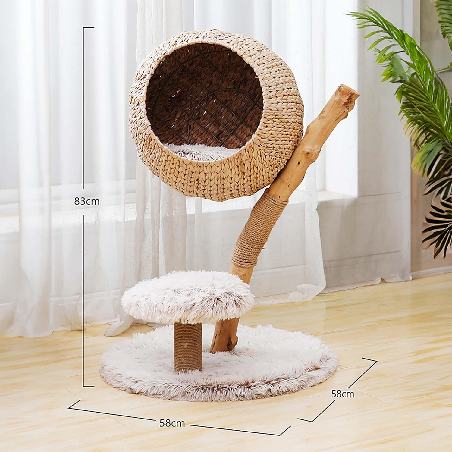 meuble pour chat avec plateforme et panier suspendu moelleux