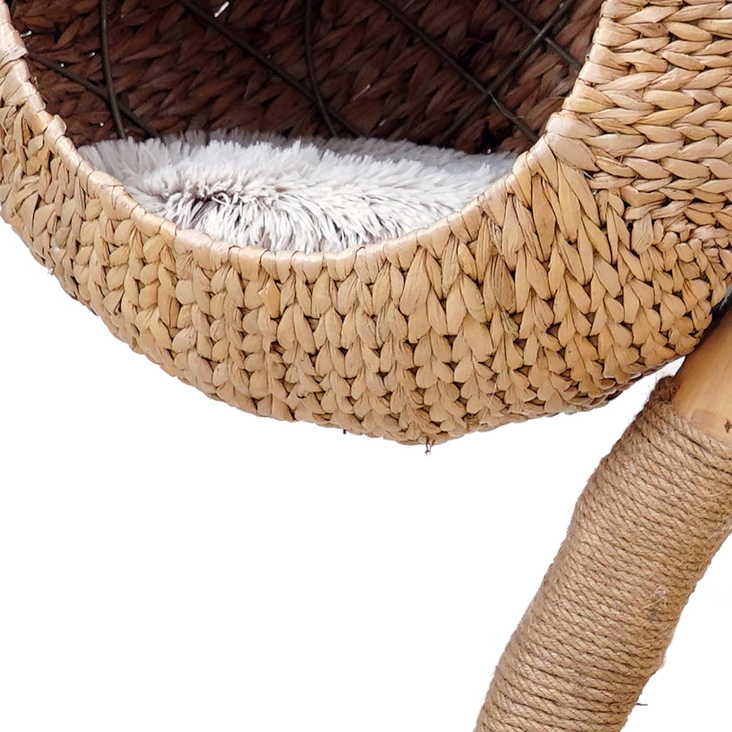 arbre à chat Fudajo 83 cm avec panier suspendu en bois de poirier