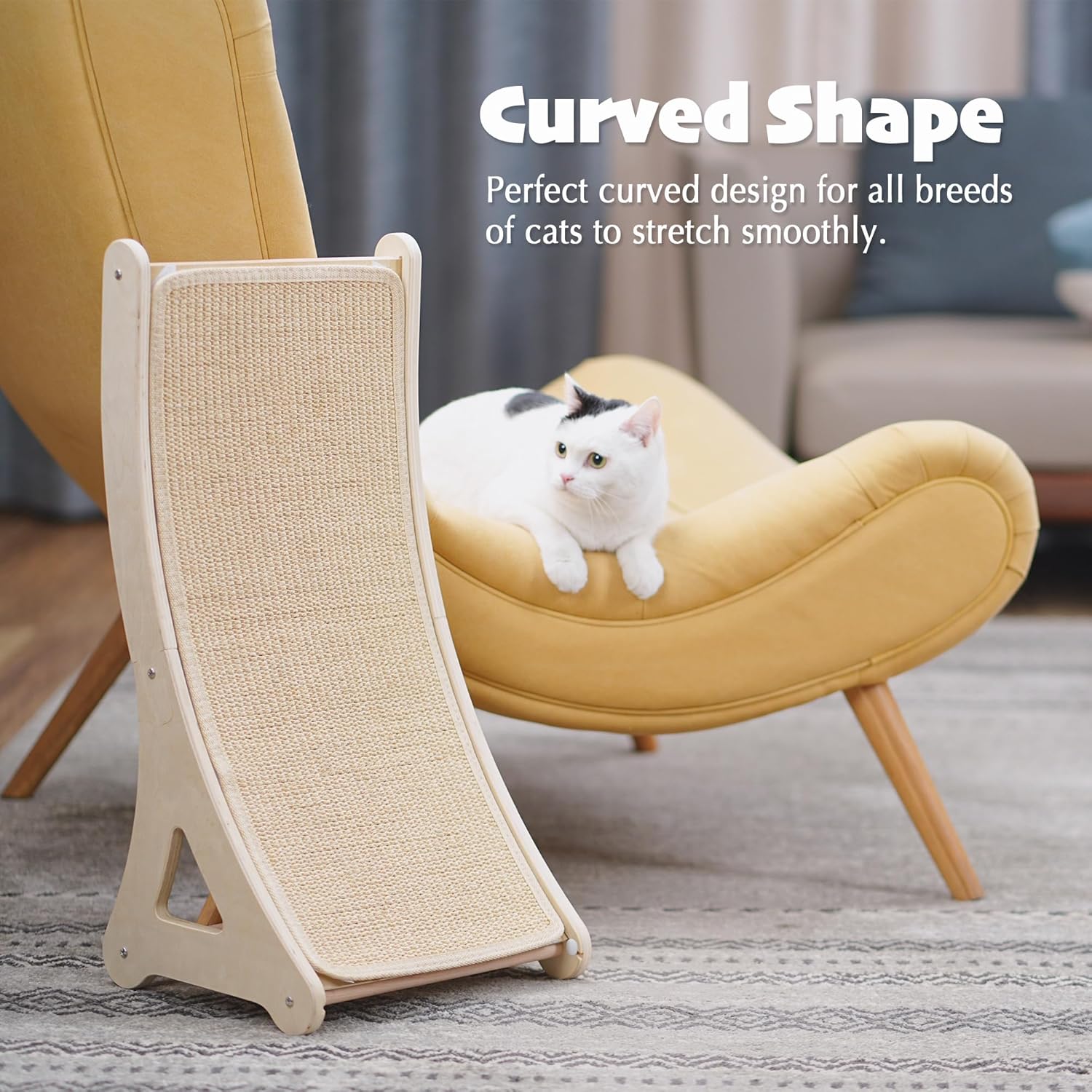 Grattoir pour chat en sisal naturel beige avec jouet souris