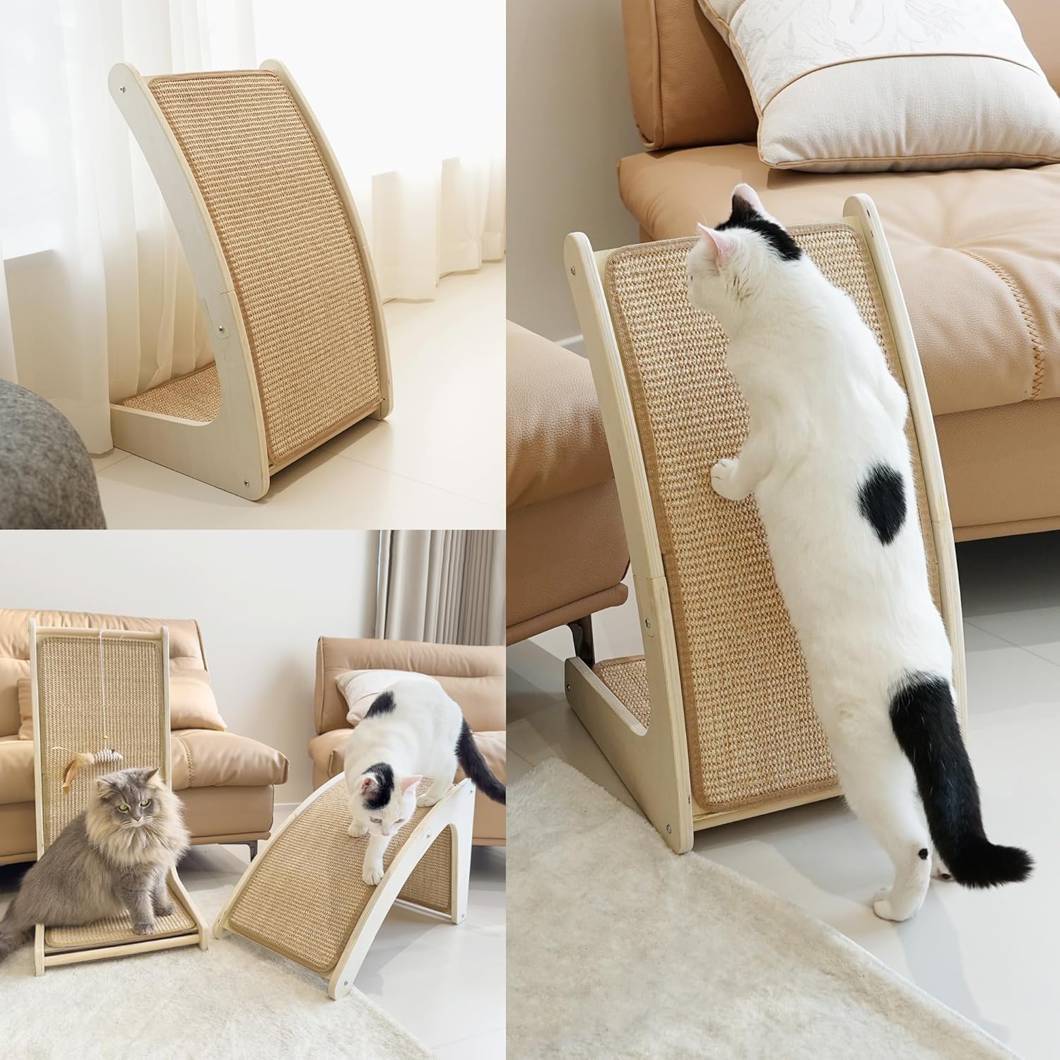 arbre à chat en sisal beige PETKARAY avec grattoir incurvé