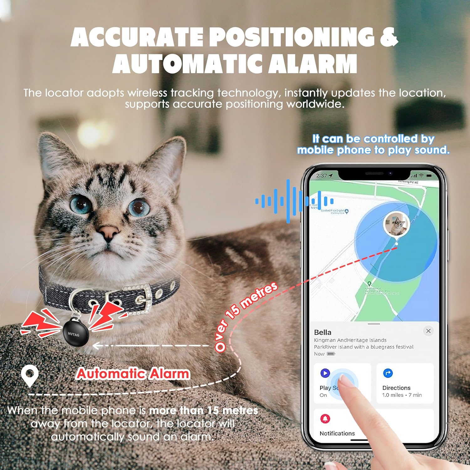 Collier GPS Aoikoy léger et confortable petits grands chats