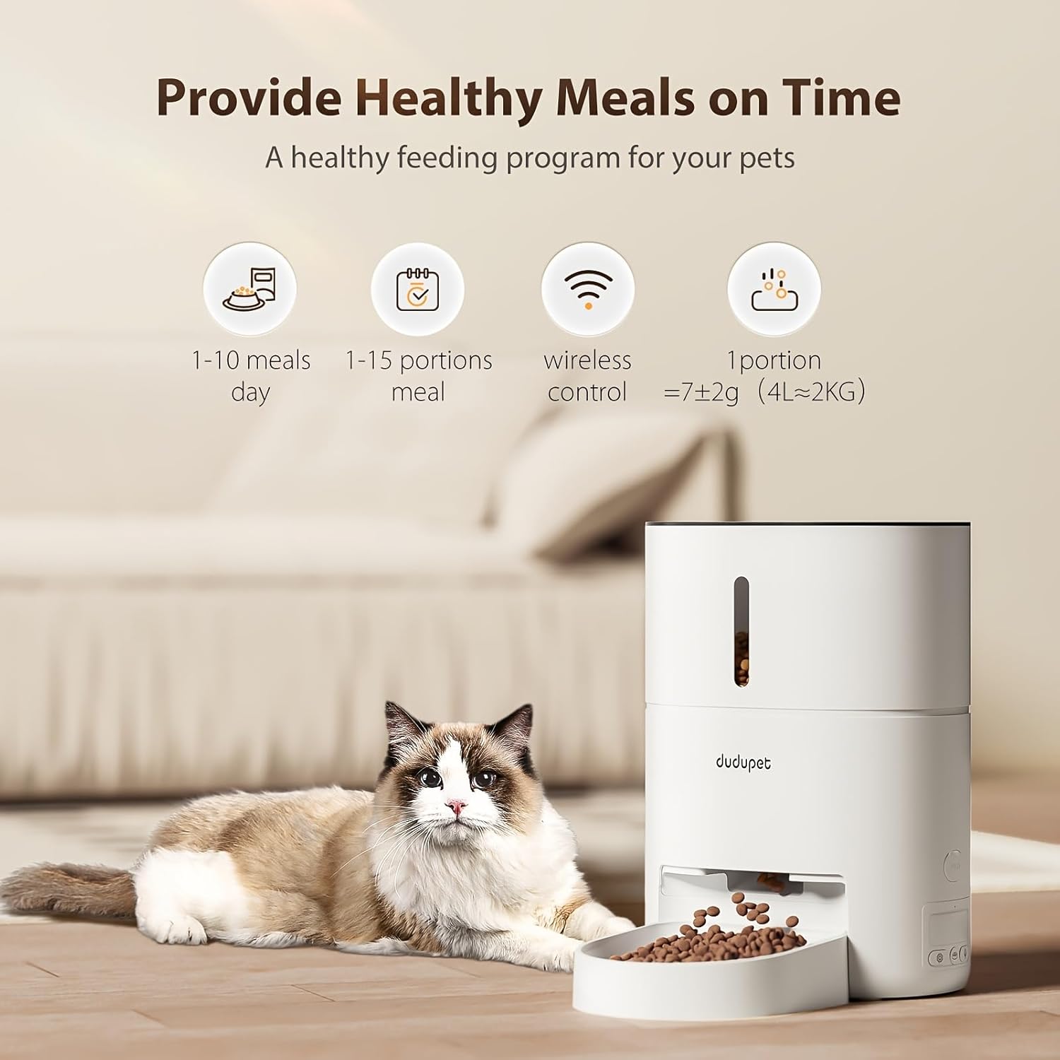 vue générale distributeur connecté pour croquettes chat design moderne
