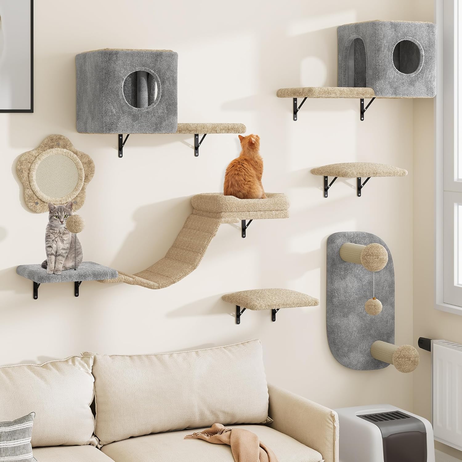 Ensemble mural complet pour chat avec maisons, hamac et plateformes