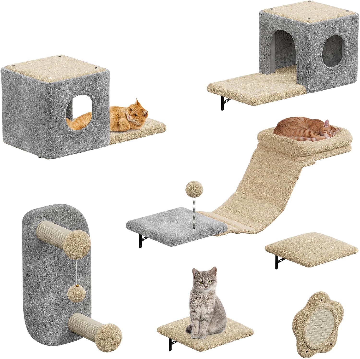 Arbre à chat mural YITAHOME 8 pièces en bois et flanelle verte pour chats