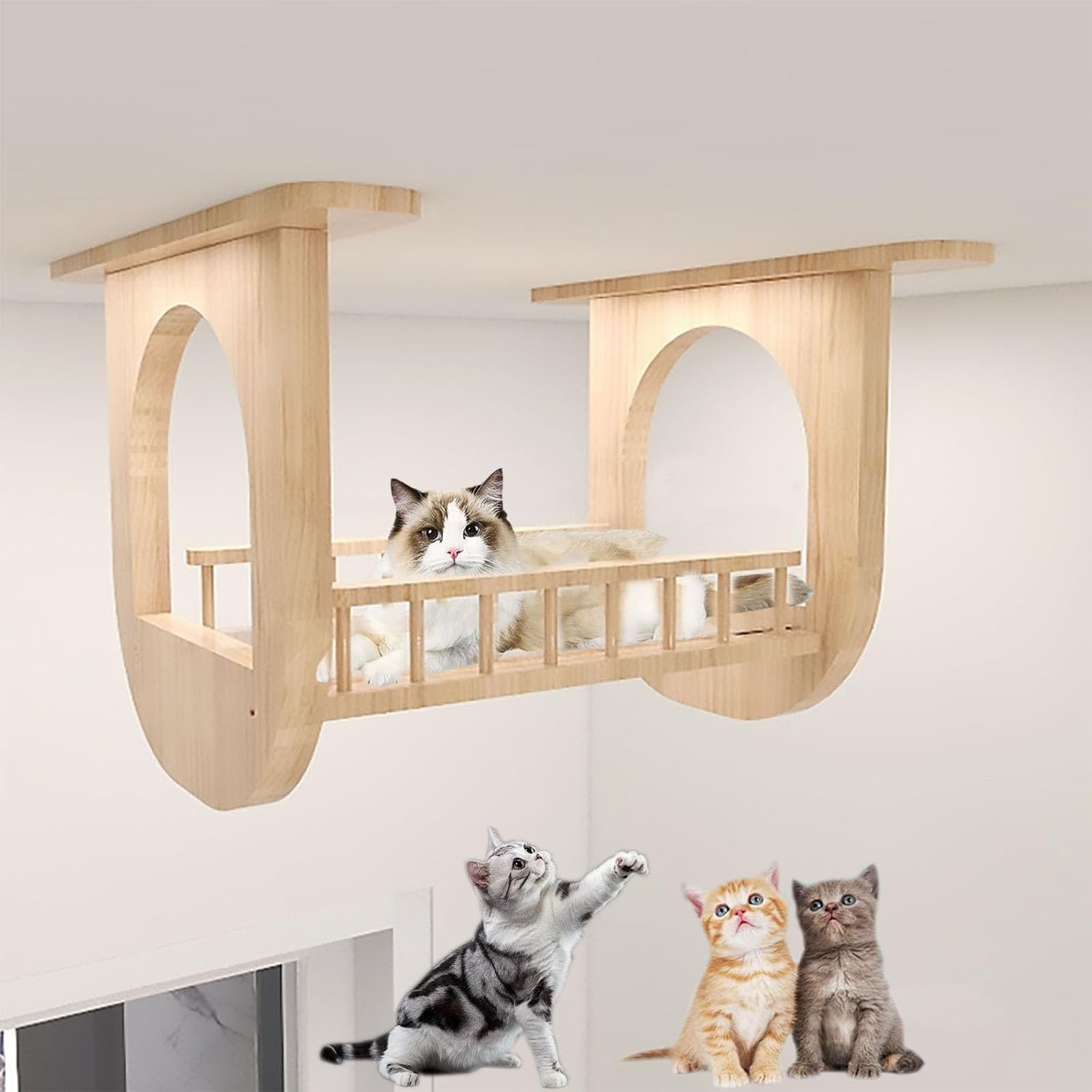 Chat jouant sur meuble mural moderne escalade