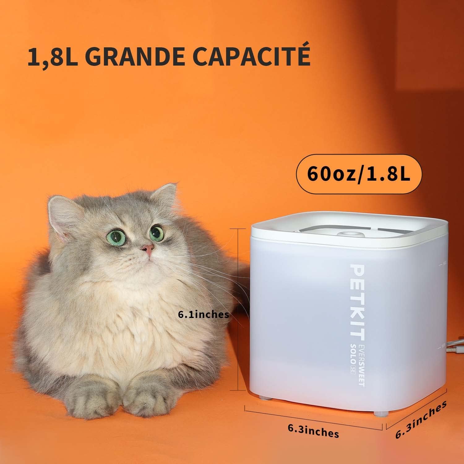 Fontaine à eau 1,8L transparente PETKIT pour chats et petits chiens