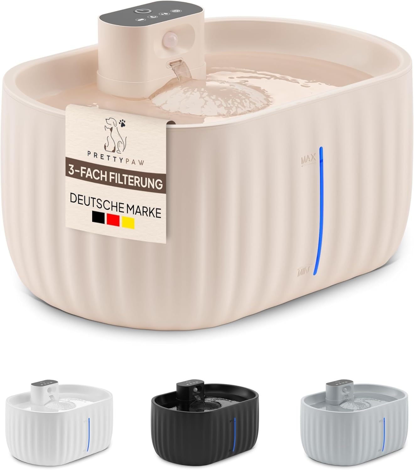 Fontaine pour chat intérieure 3L Pretty Paw Aqua Sense beige facile à entretenir