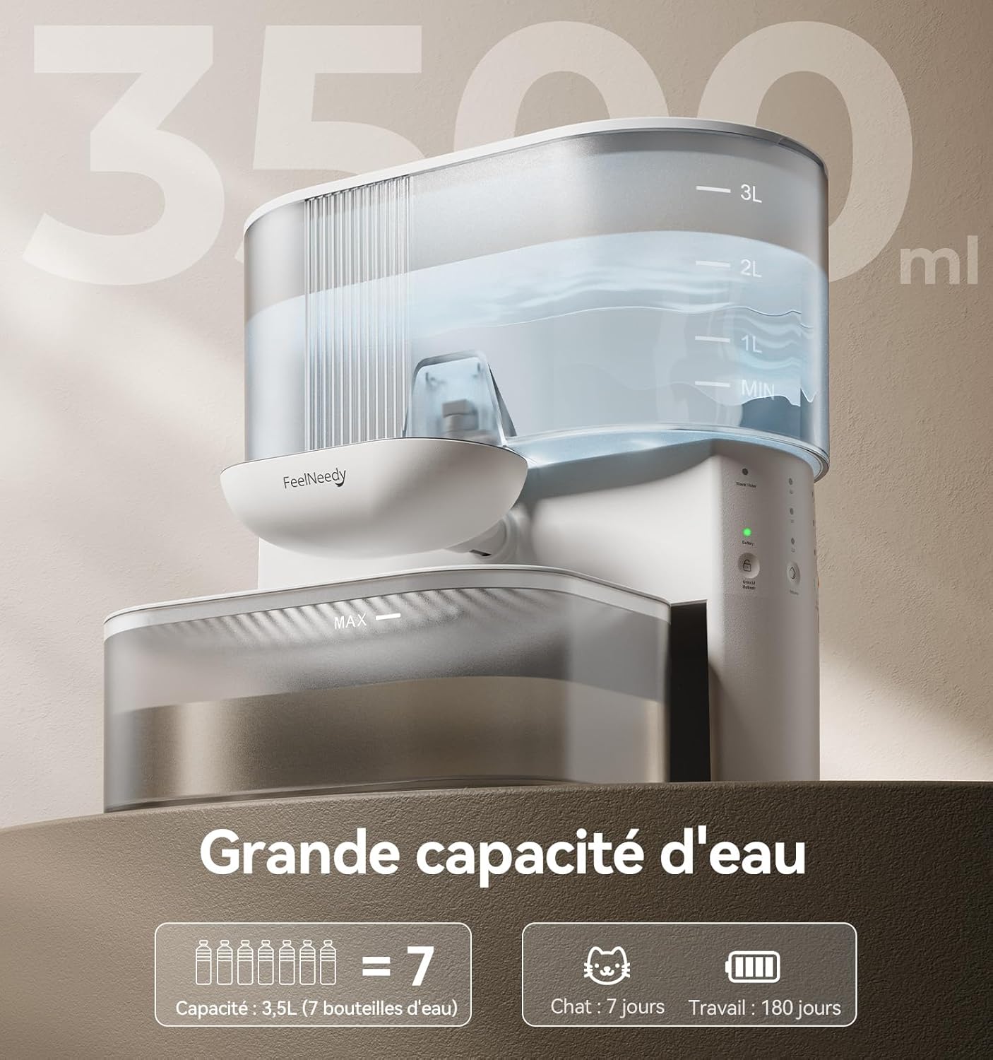 fontaine à eau pour chat rechargeable batterie 2000mAh