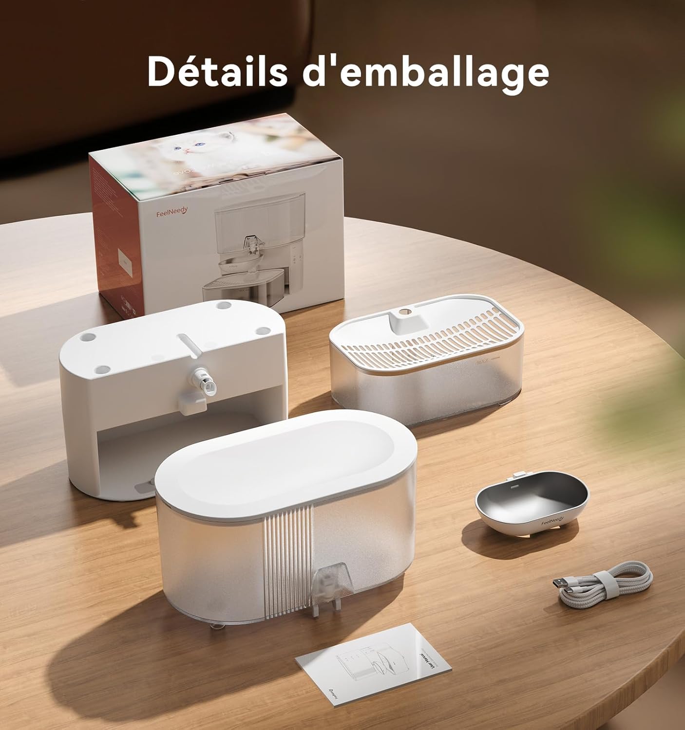 fontaine à eau chat sans fil FEELNEEDY inox blanc 3.5L