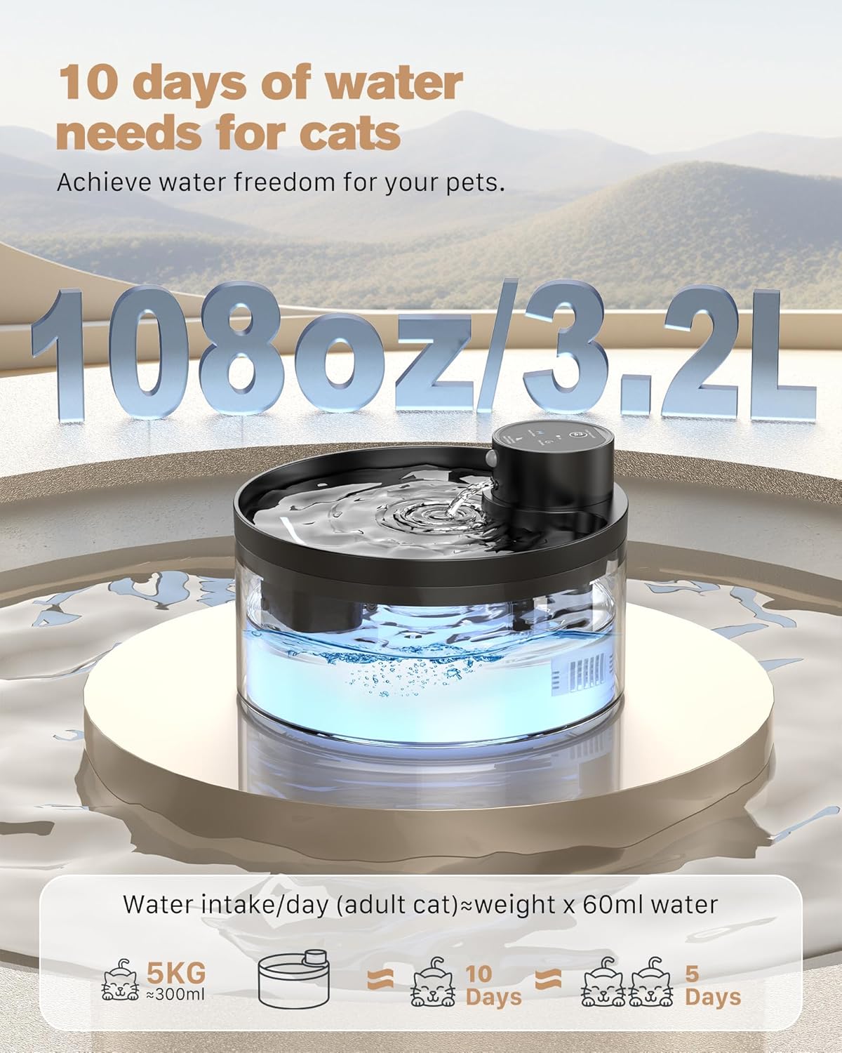 Chat buvant dans une fontaine à eau automatique sans fil 3,2L