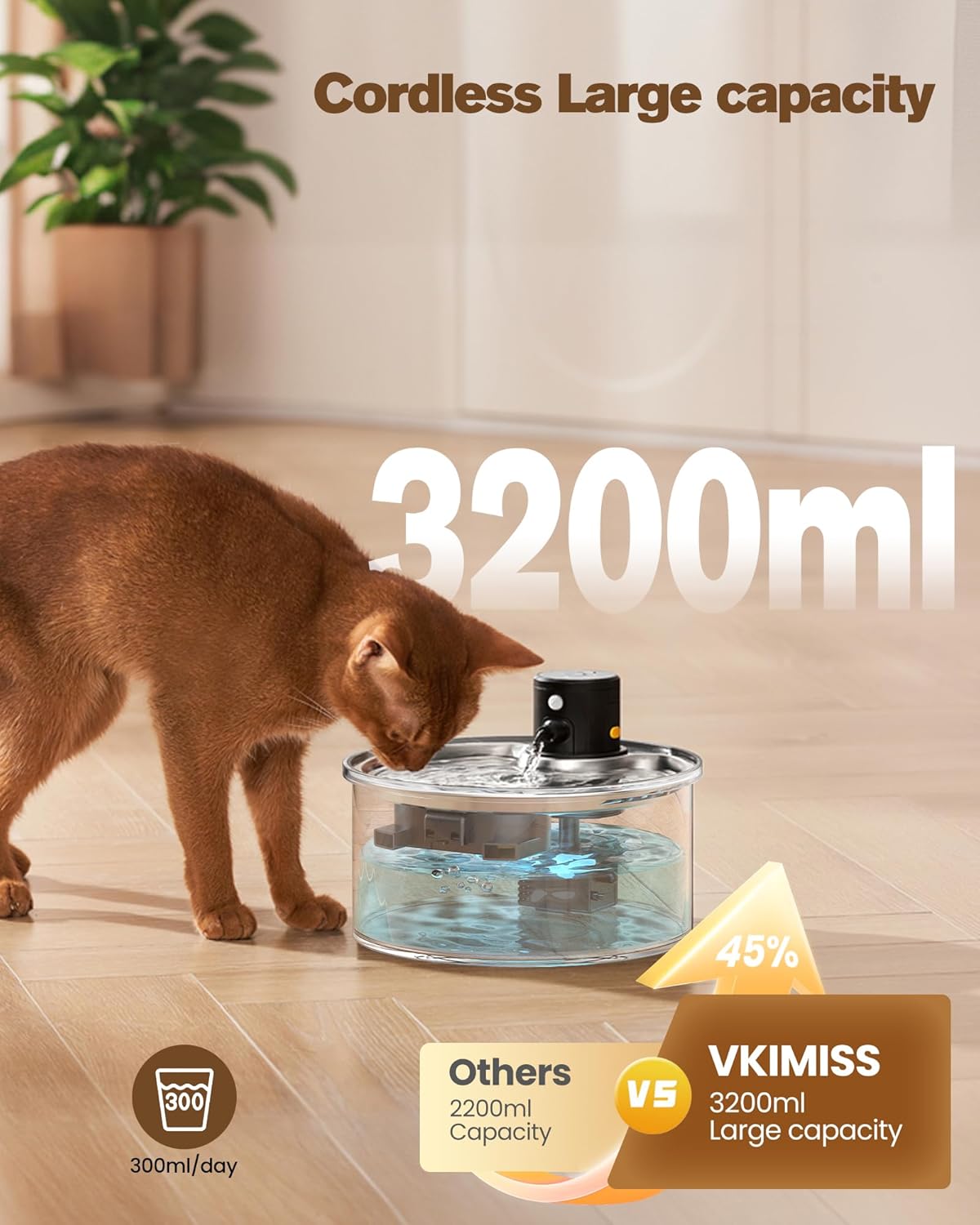 Chat buvant à la fontaine VKIMISS sans fil silencieuse