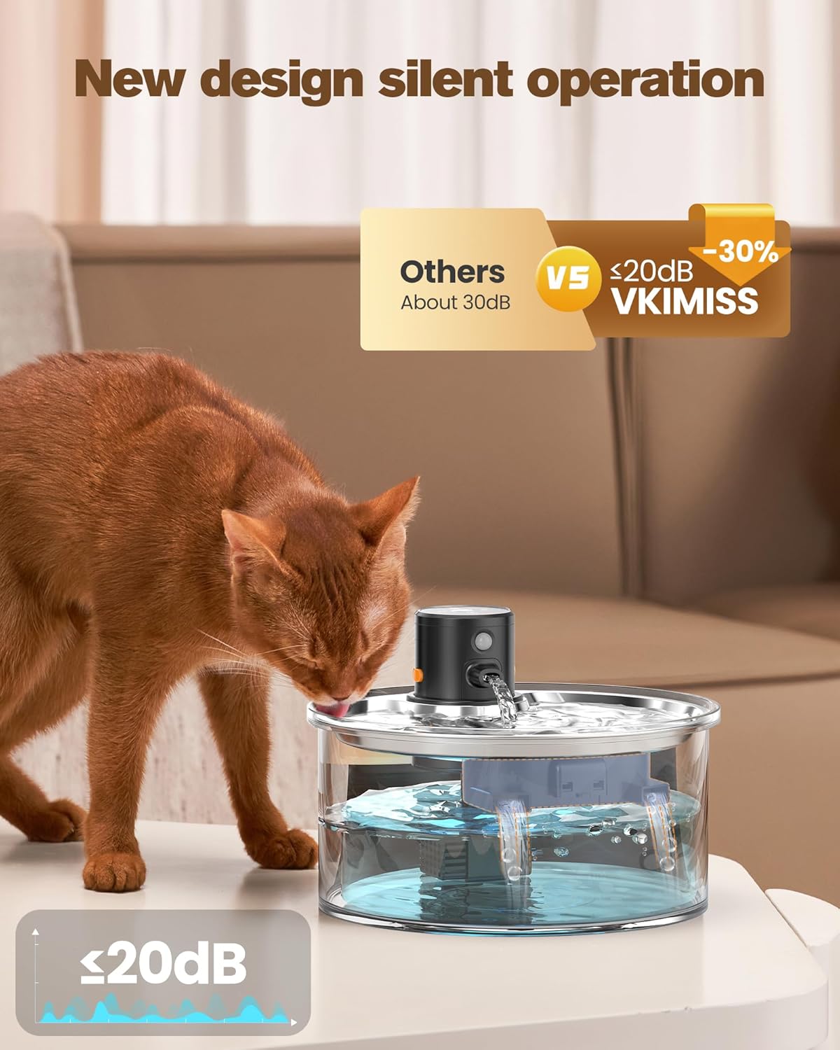 Fontaine silencieuse avec détecteur de mouvement pour chats