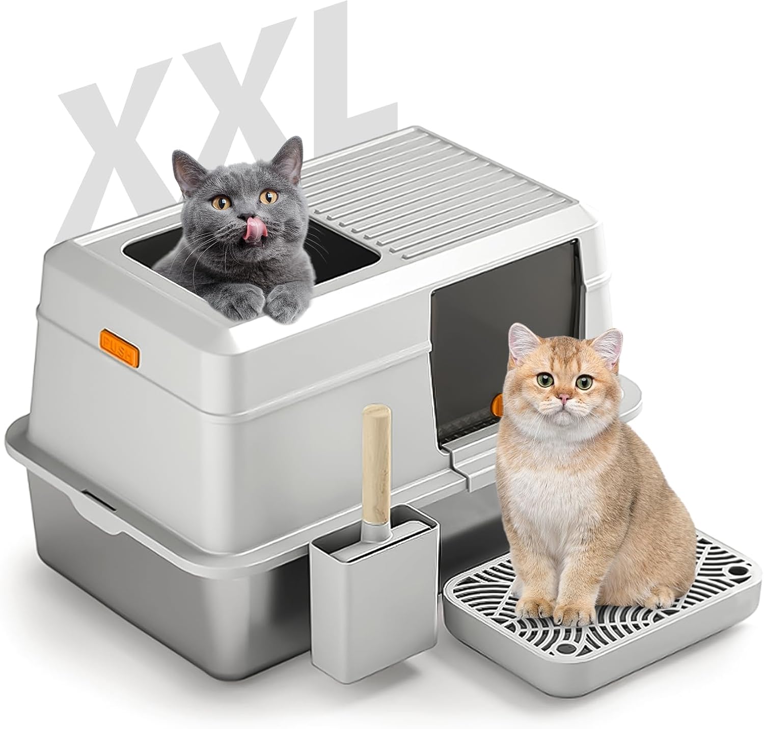 toilette chat en acier inoxydable couvert avec pelle incluse