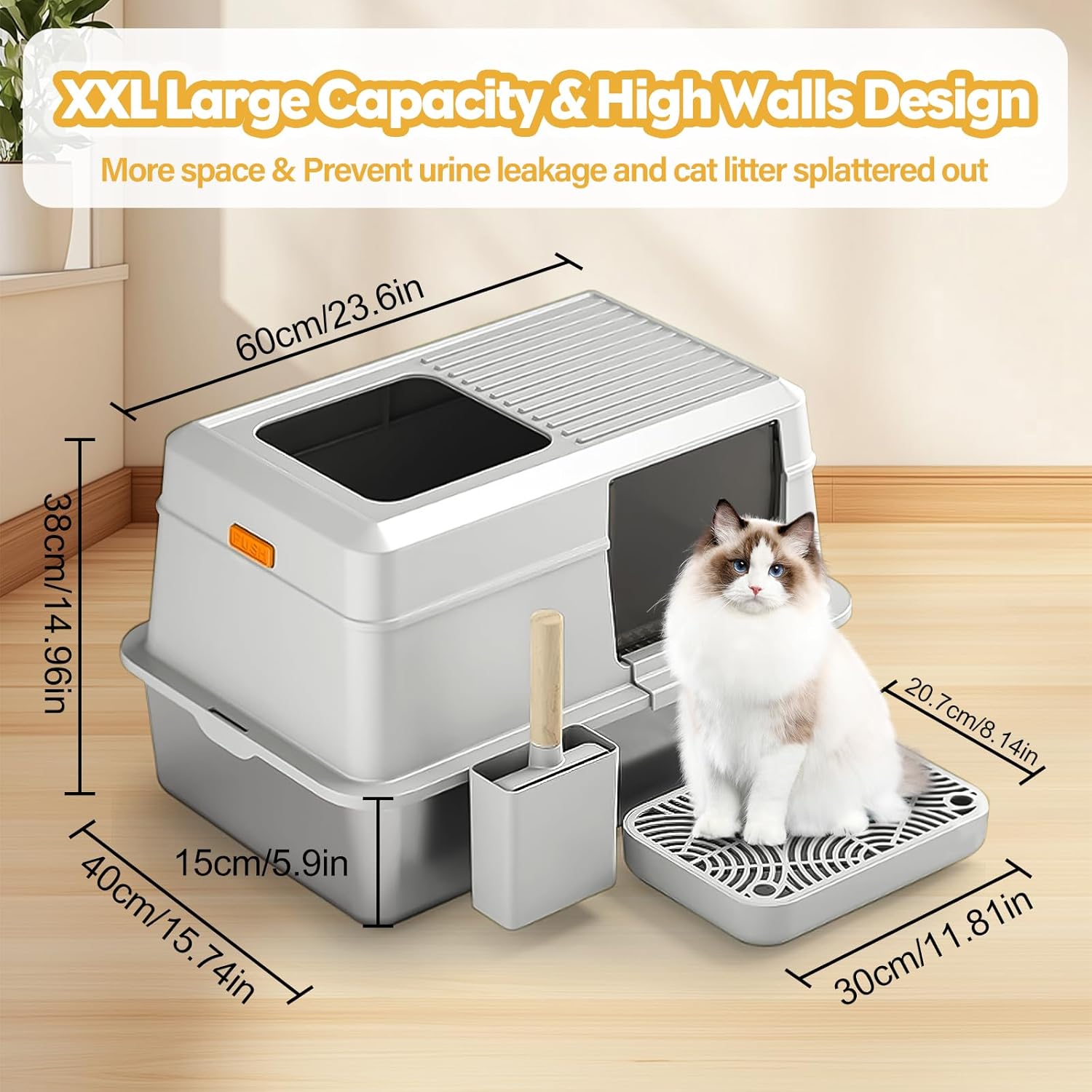 bac à litière chat XXL Bartuke avec grille anti-dispersion