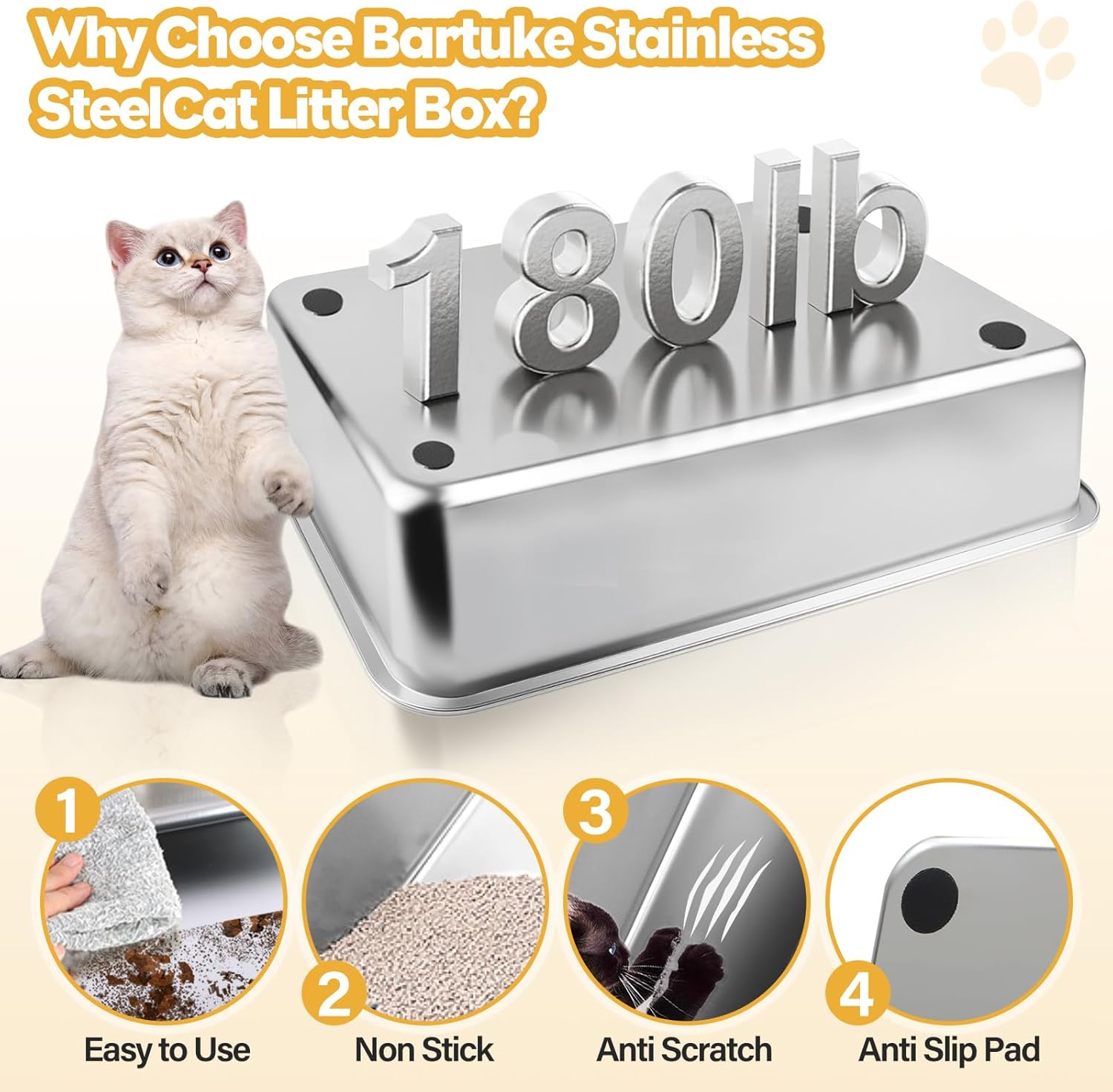 bac à litière grande capacité pour chats multiples acier inoxydable