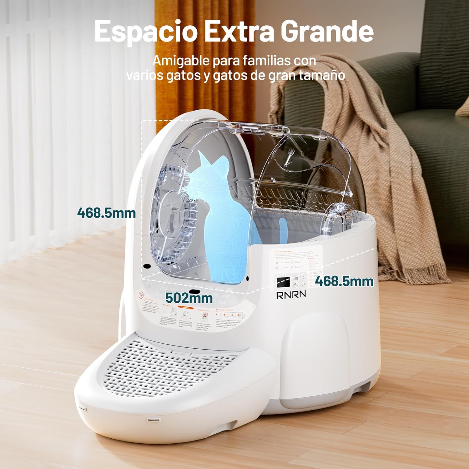 Design ouvert de bac autonettoyant RNRN pour grands chats