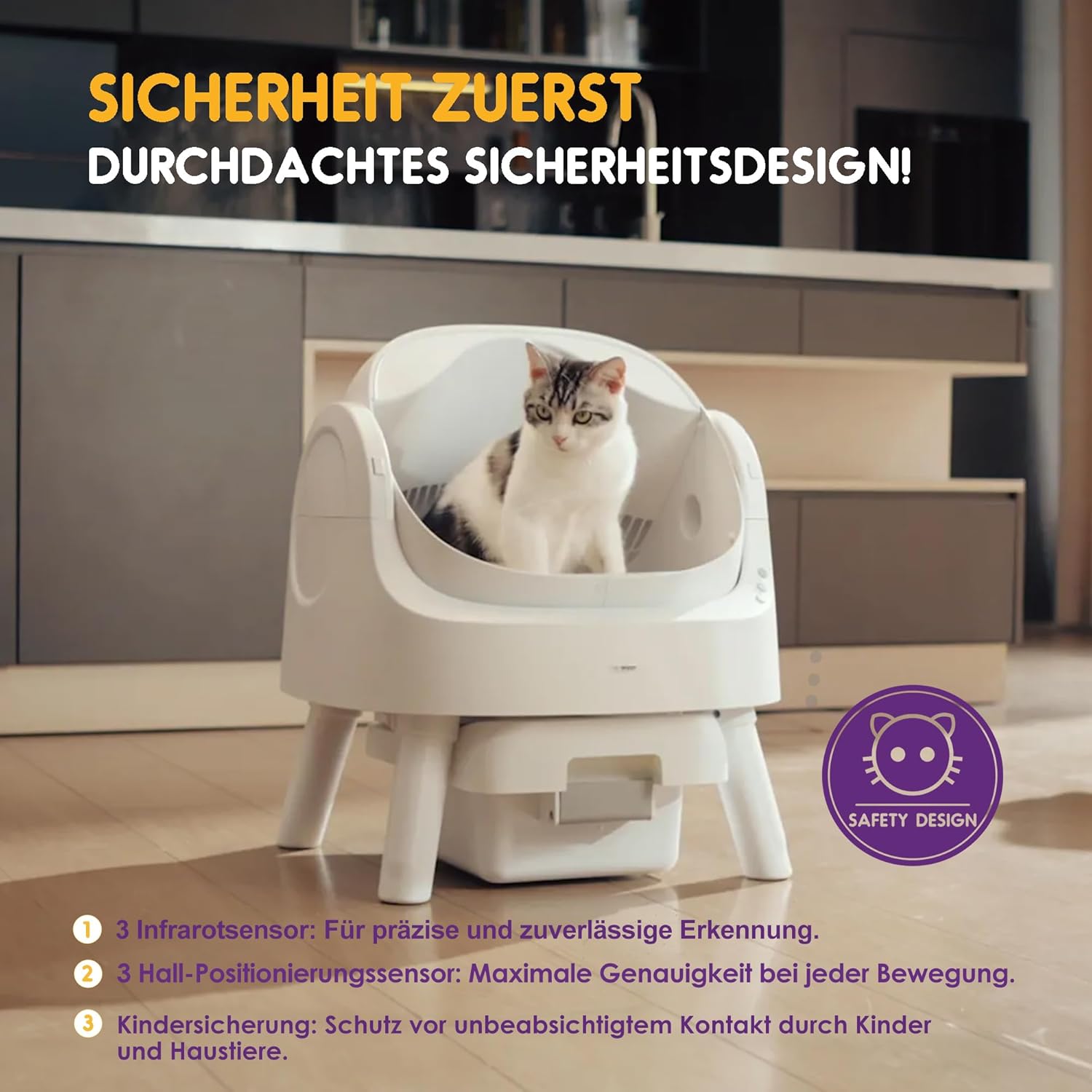 Capteurs sécurité litière autonettoyante PetPivot Pure White