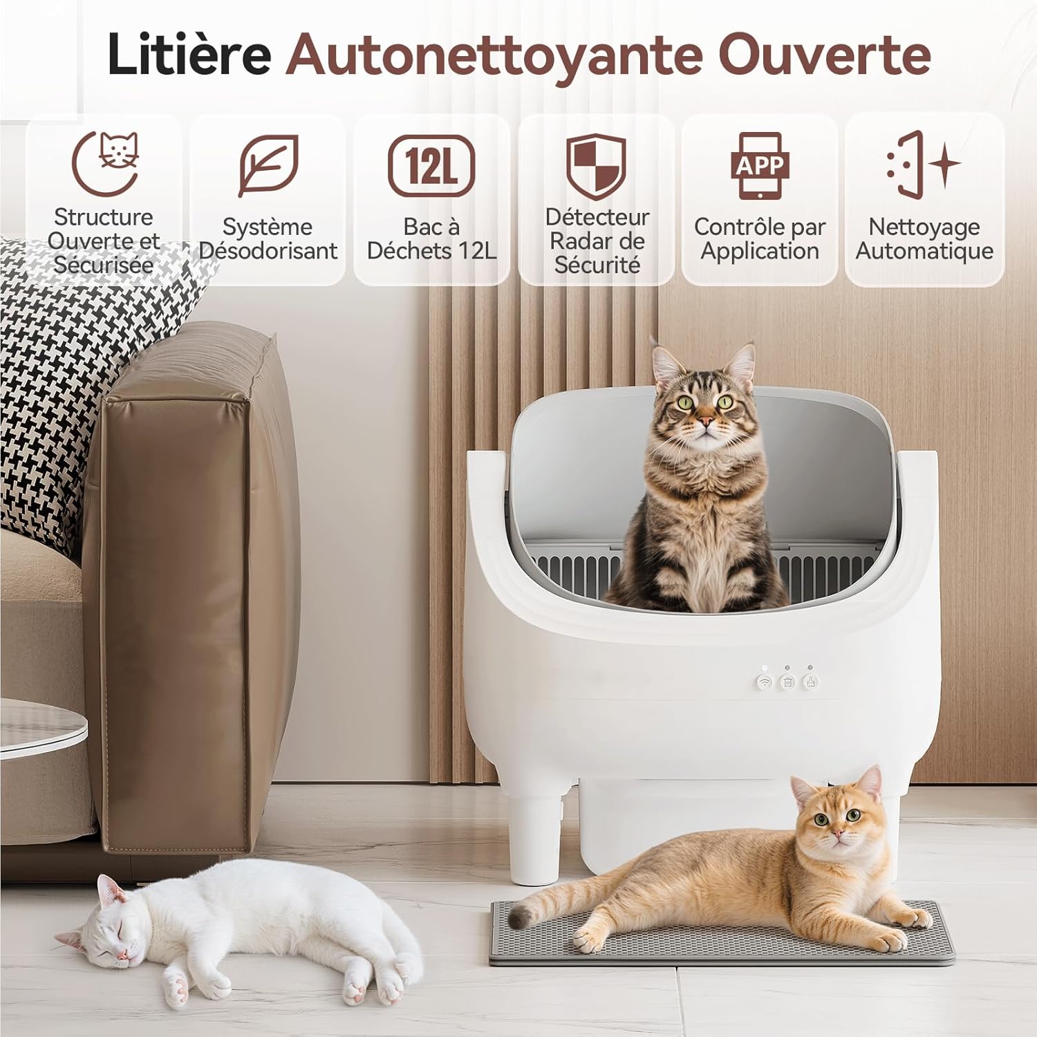 Litière autonettoyante sécurisée avec 8 capteurs