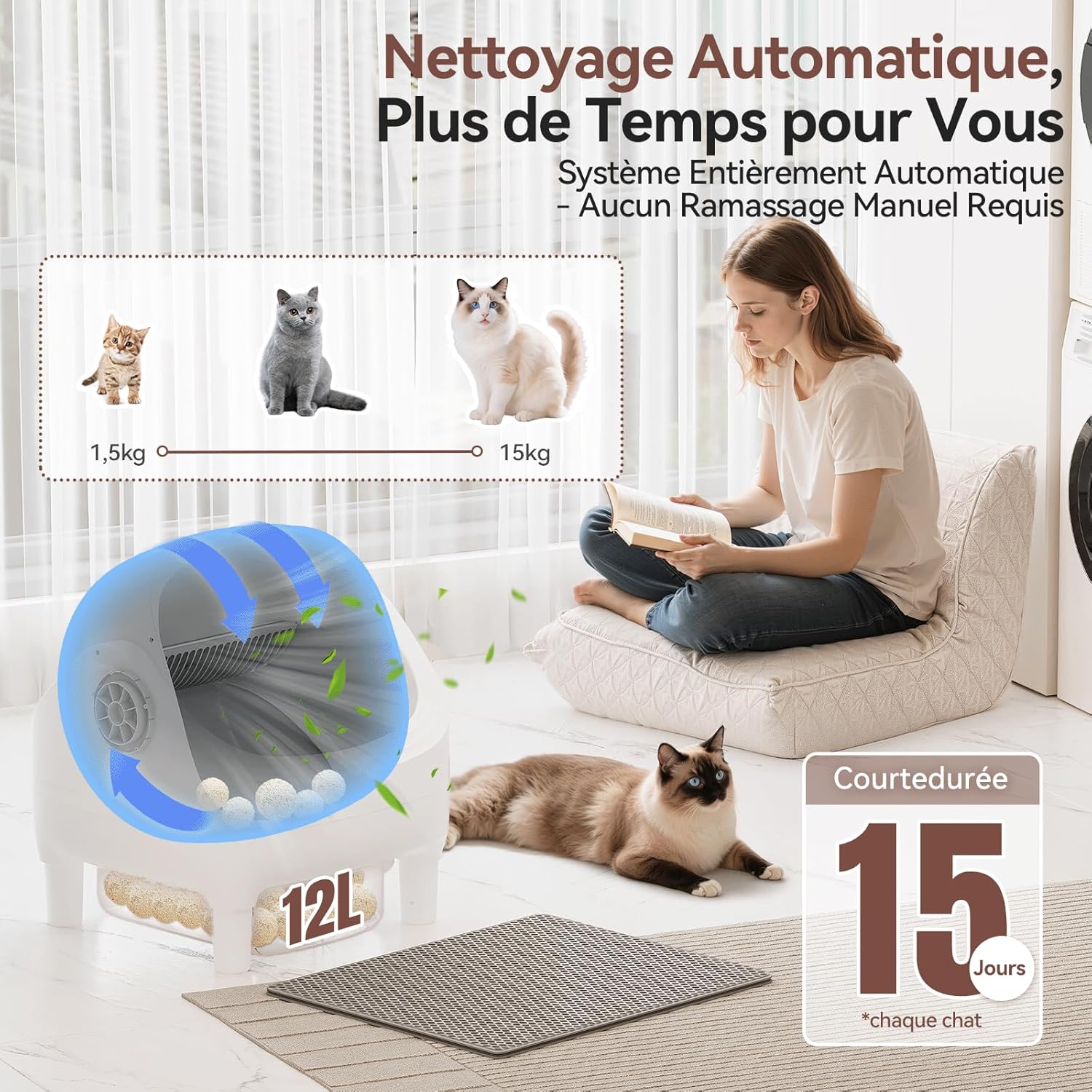 Chat de 15 kg utilisant bac à litière TRIUMPHKEY XXL