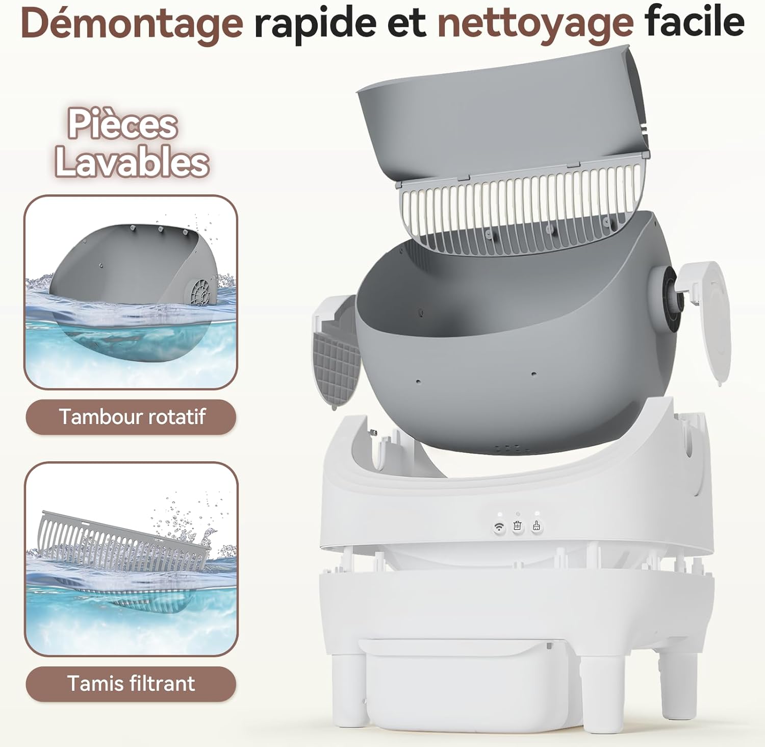 Litière Chat Autonettoyante 90L-Bac à Litière Pour Chat-adapté à De Nombreux Types De Litière - Contrôlé Par APP - Animalerie