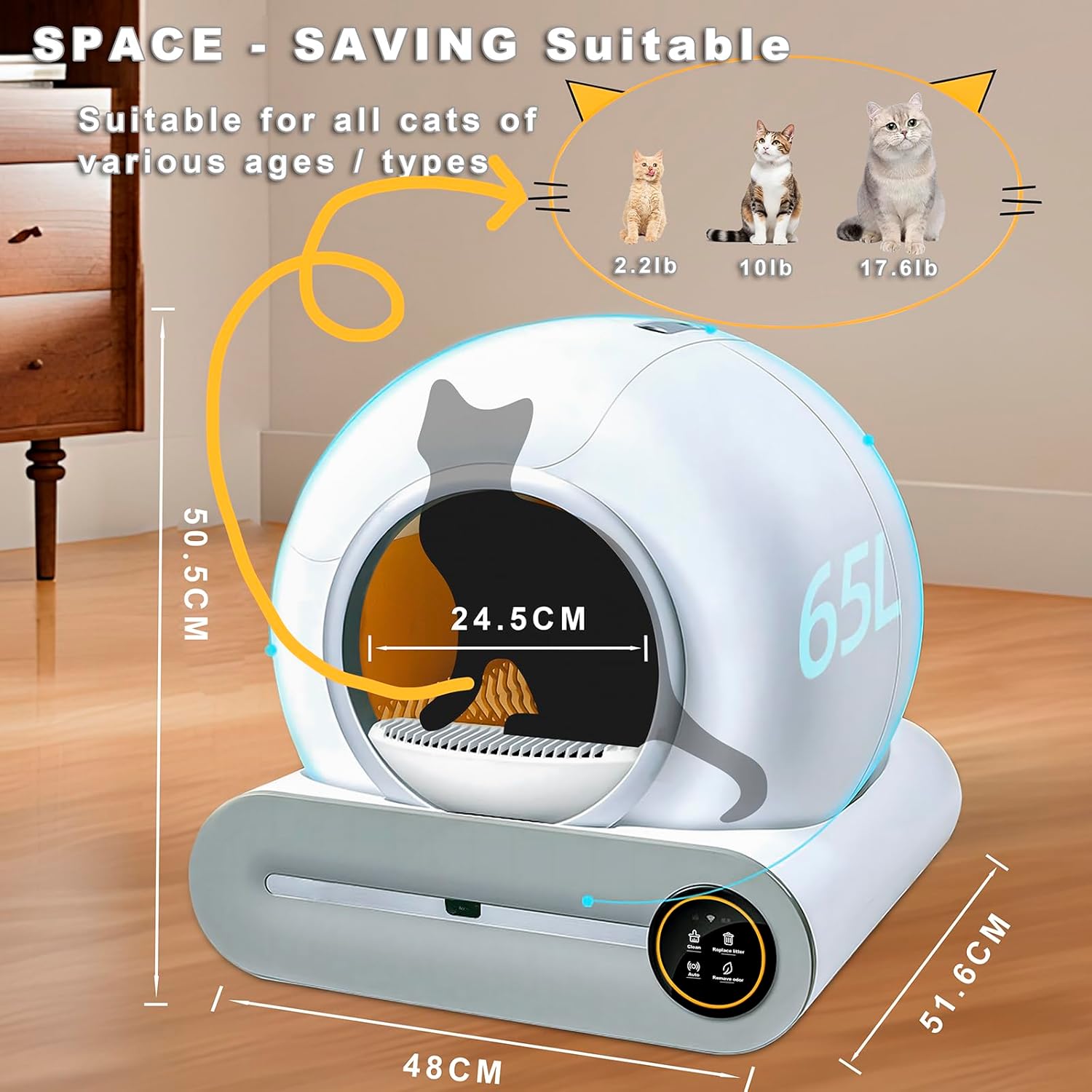 Design moderne de litière automatique pour chats hygiéniques
