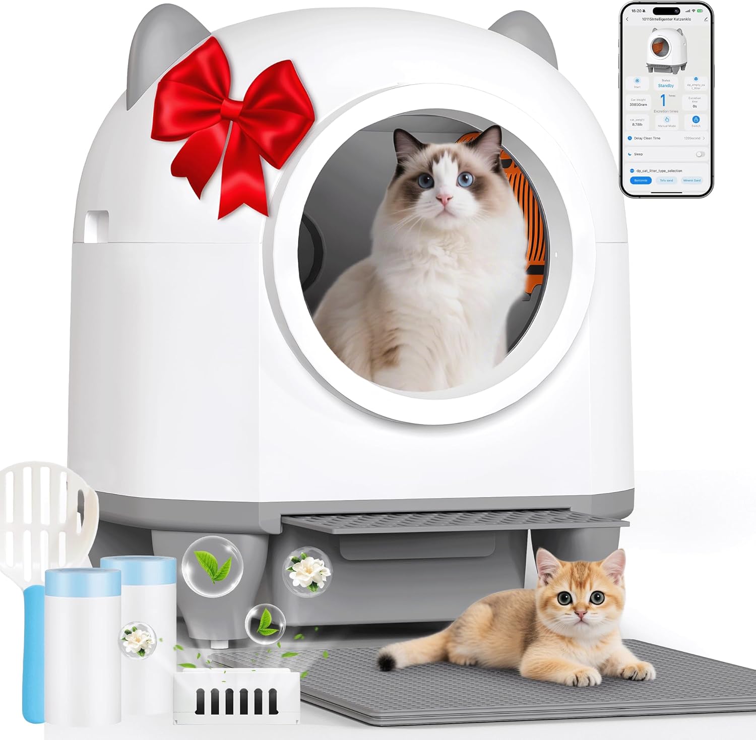 Litière chat autonettoyante aux oreilles de chat