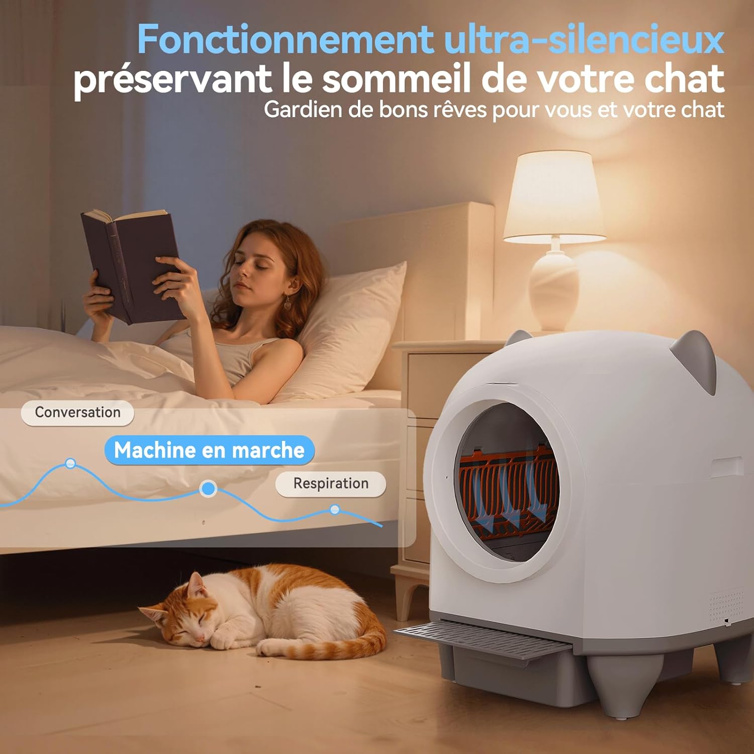Litière chat autonettoyante XXL TRIUMPHKEY aux oreilles de chat, convivialité et design