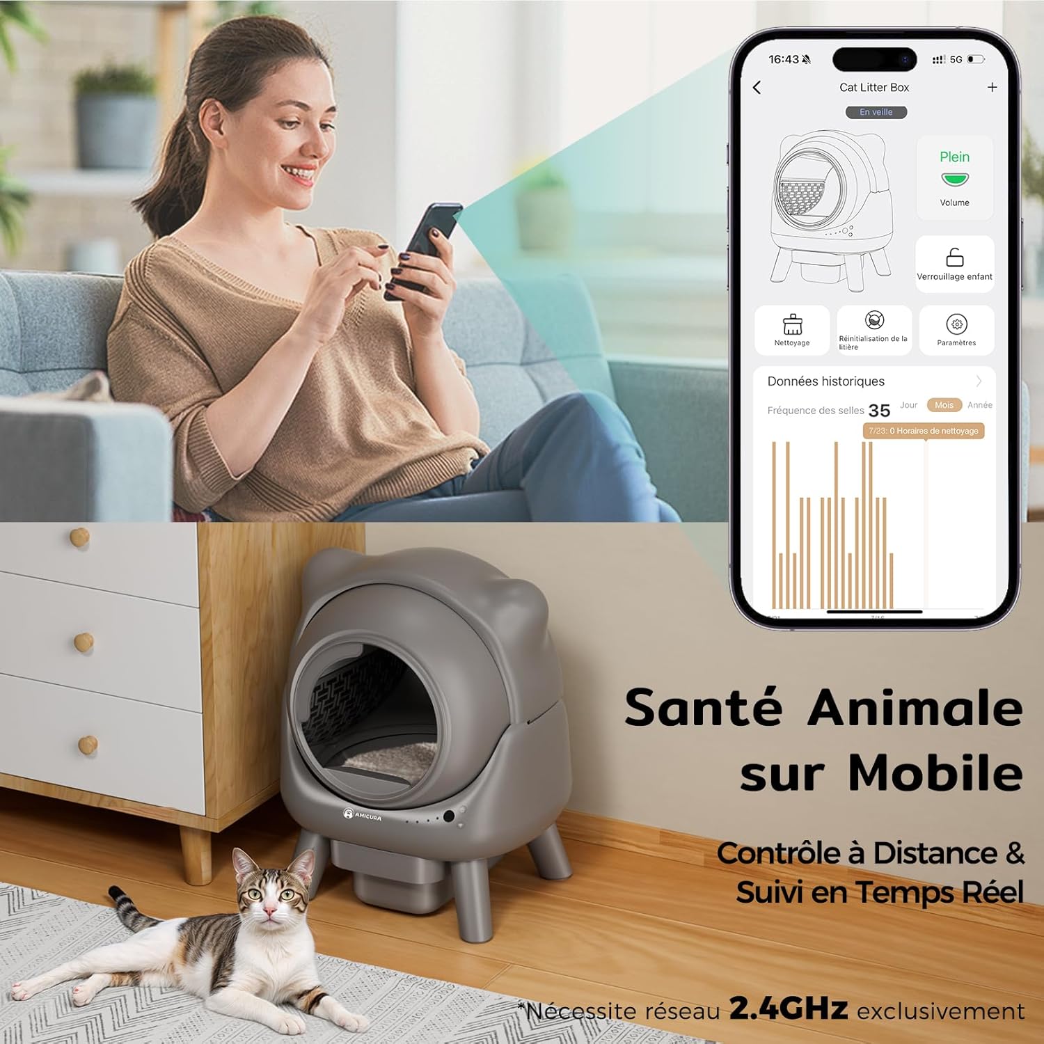 Design moderne et compact de la litière autonettoyante pour appartement
