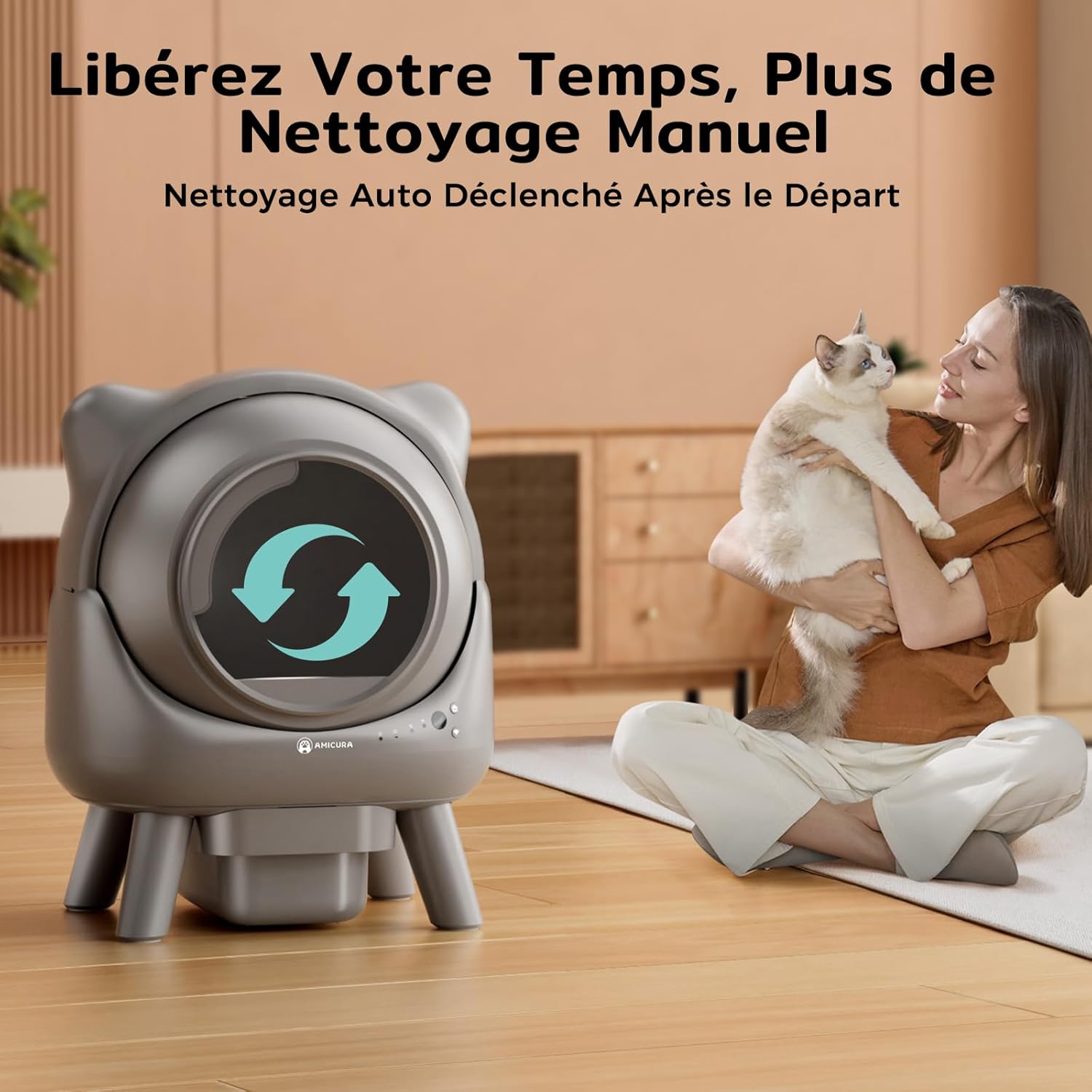 Entrée XL adaptée aux grands chats dans la litière autonettoyante Amicura