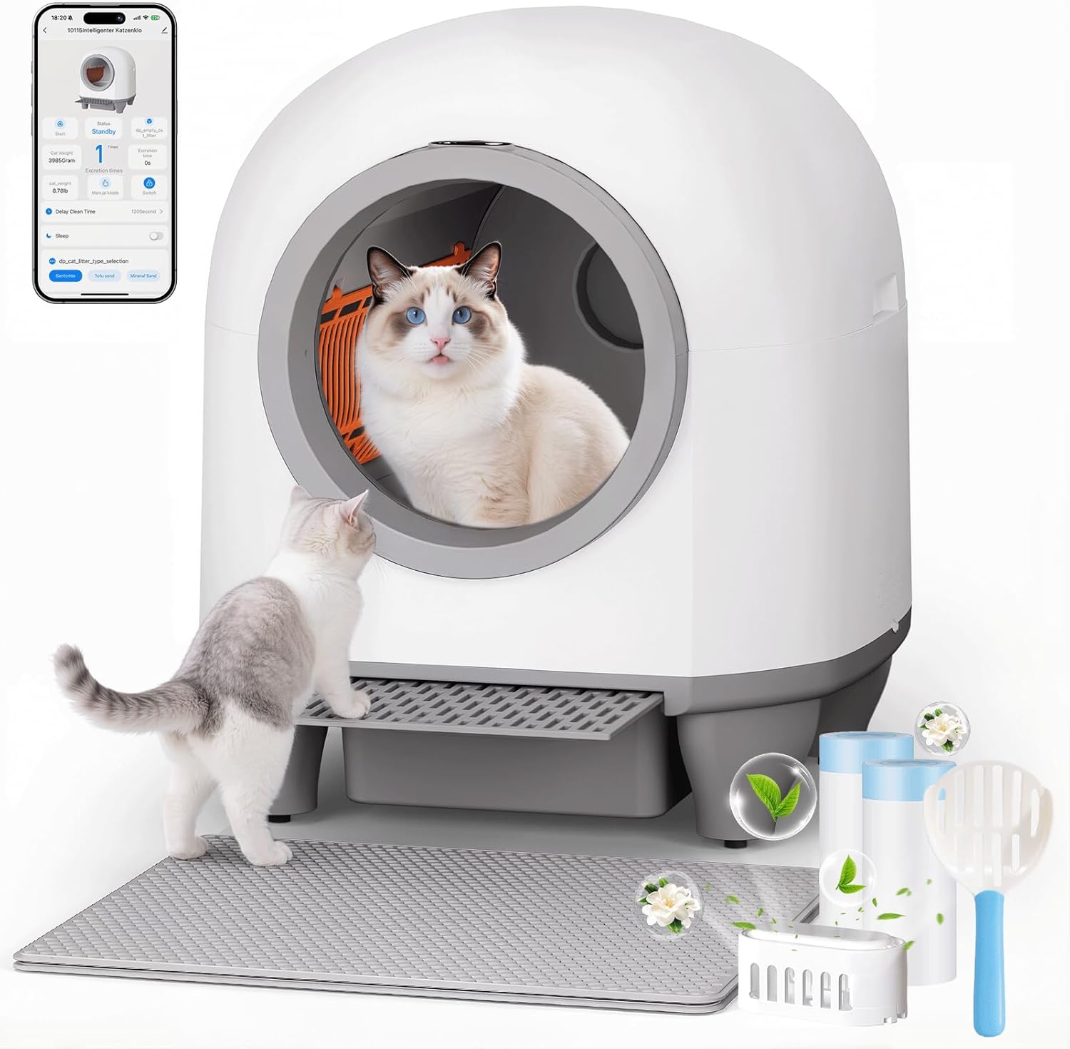 Litière automatique XXL avec triple désodorisation florale longue durée