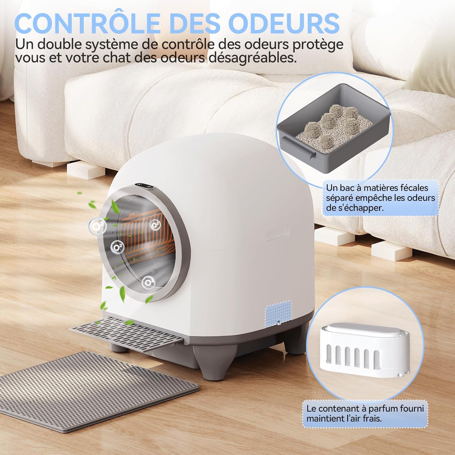 Bac autonettoyant démontable facile à nettoyer pour chats