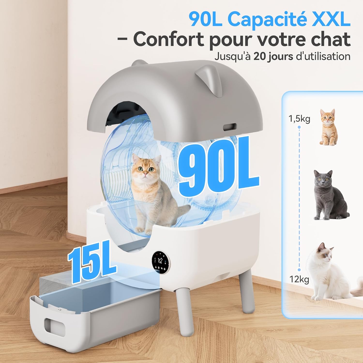 TRIUMPHKEY litière autonettoyante silencieuse pour chats multiples