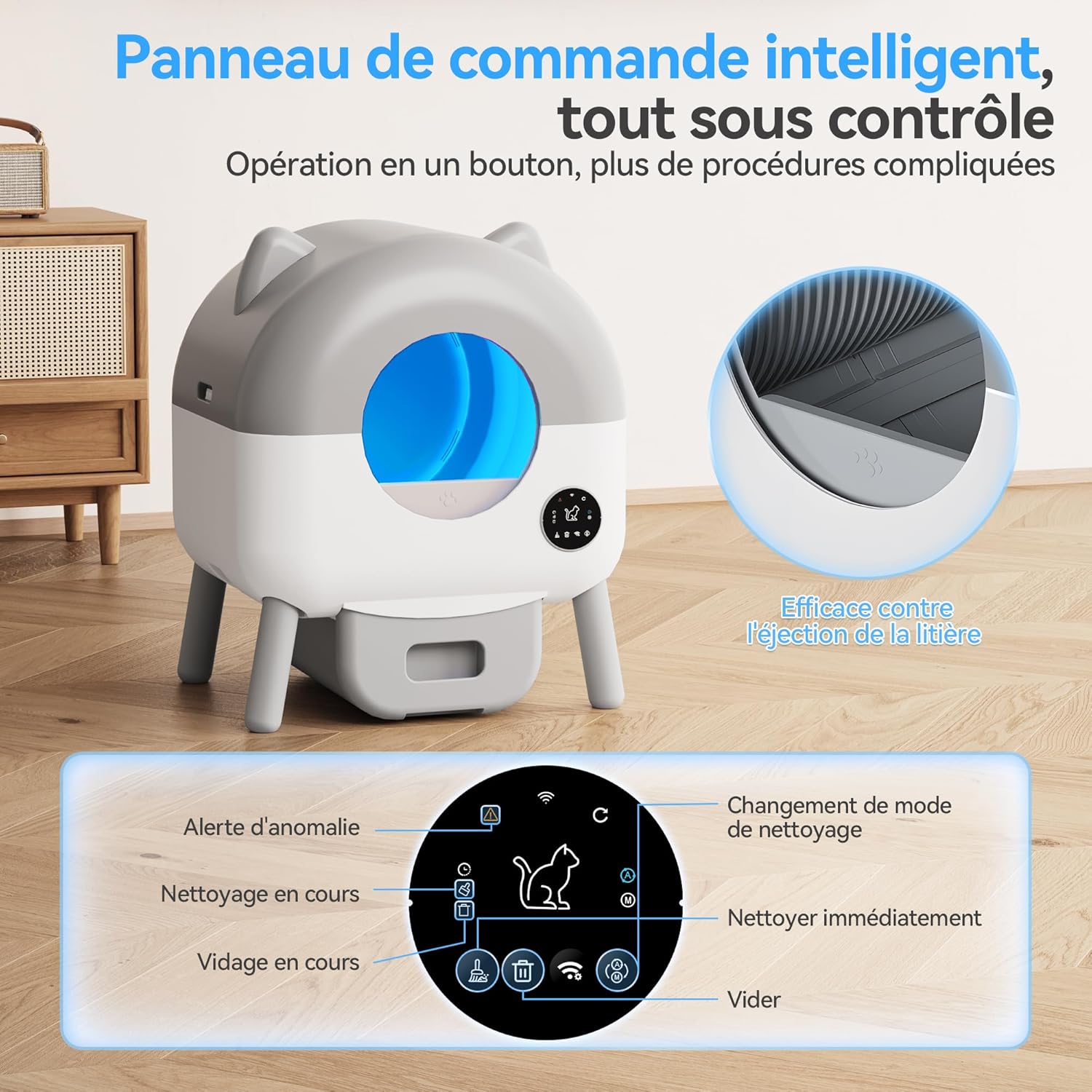 Litière automatique XXL avec triple désodorisation florale longue durée