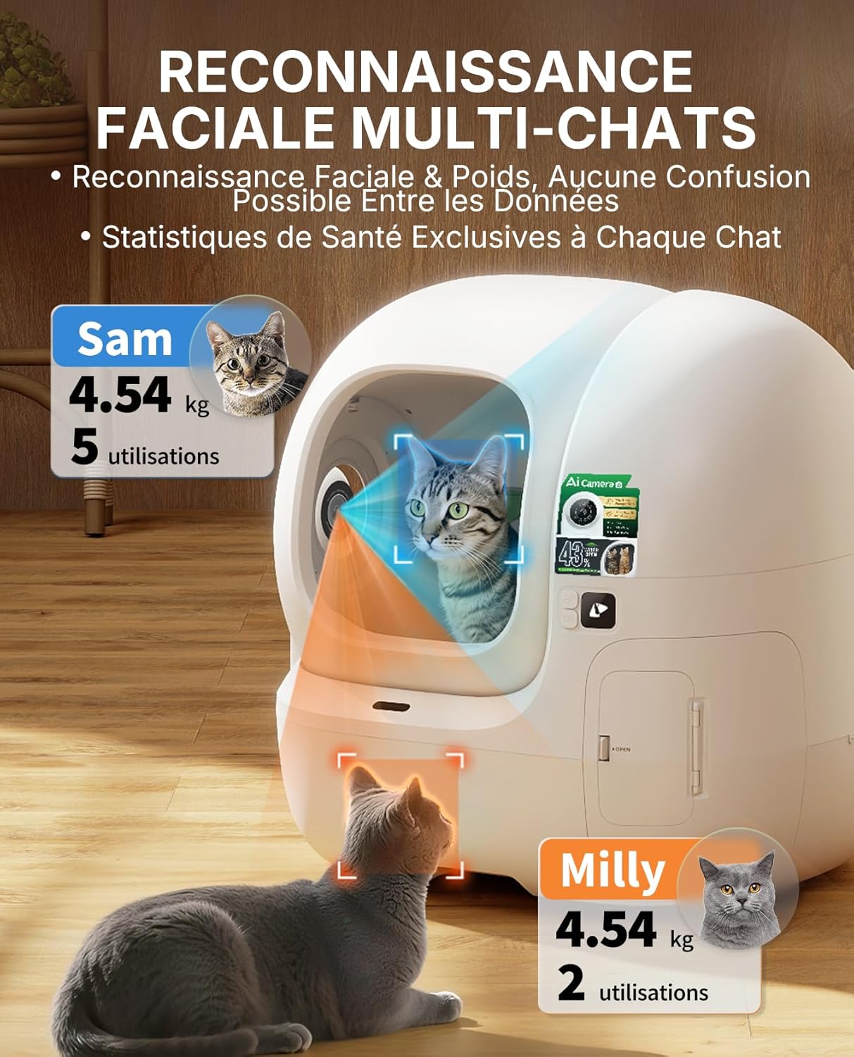 Caméra IA haute résolution avec vision nocturne pour chats
