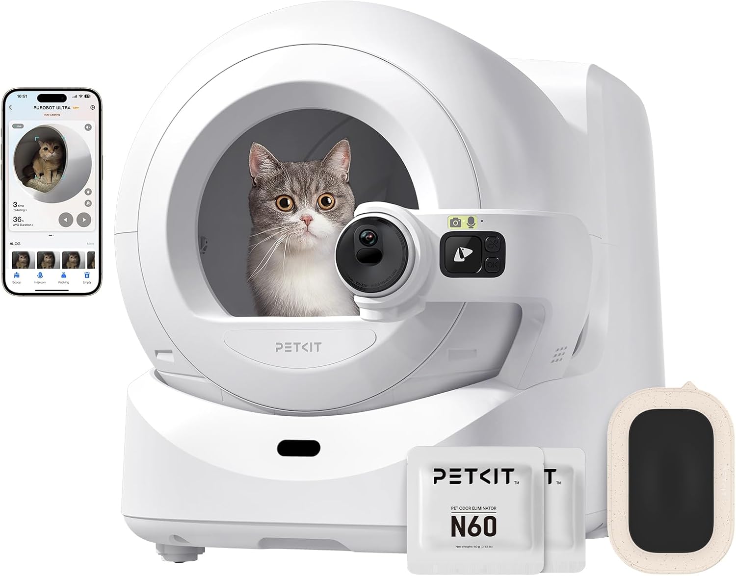 Bac autonettoyant silencieux et hygiénique pour grands chats.