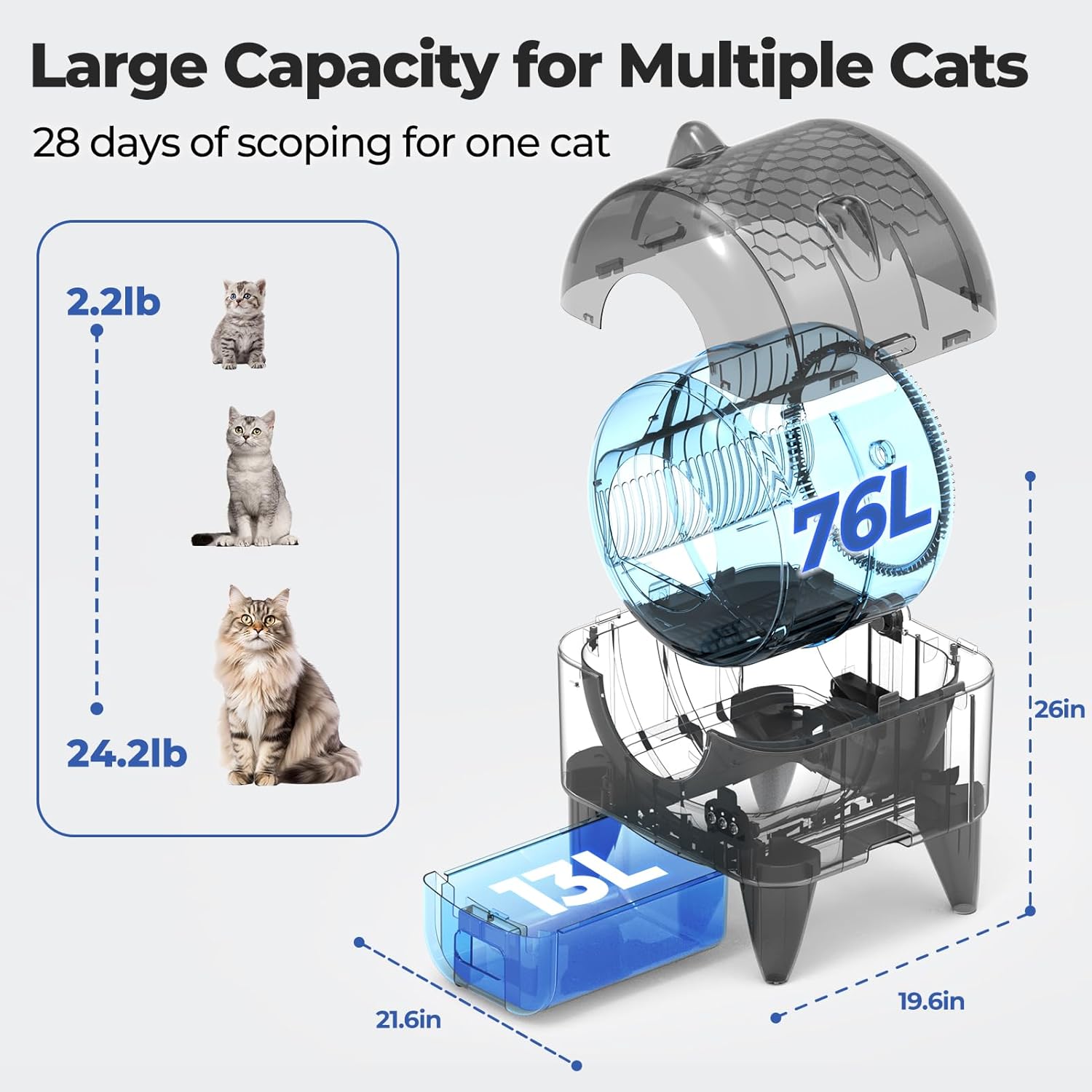 Design moderne gris anthracite grande litière intelligente pour chats