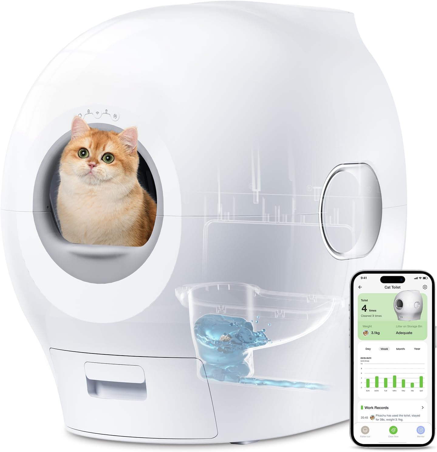 Bac litière automatique premium avec suivi du poids des chats