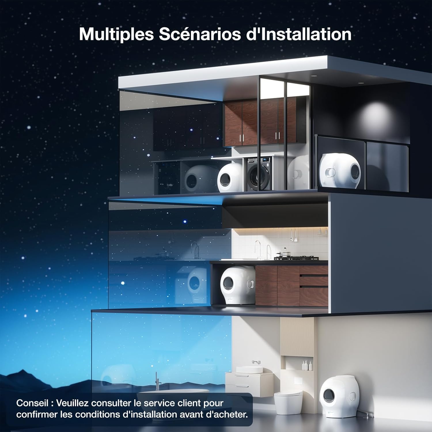 Litière autonettoyante PETGUGU PW5 avec rinçage automatique pour chats