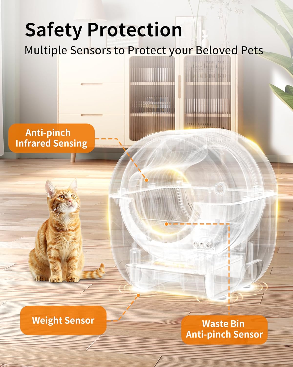 Bac à litière automatique XL avec capteurs de sécurité pour chat 12,5 kg