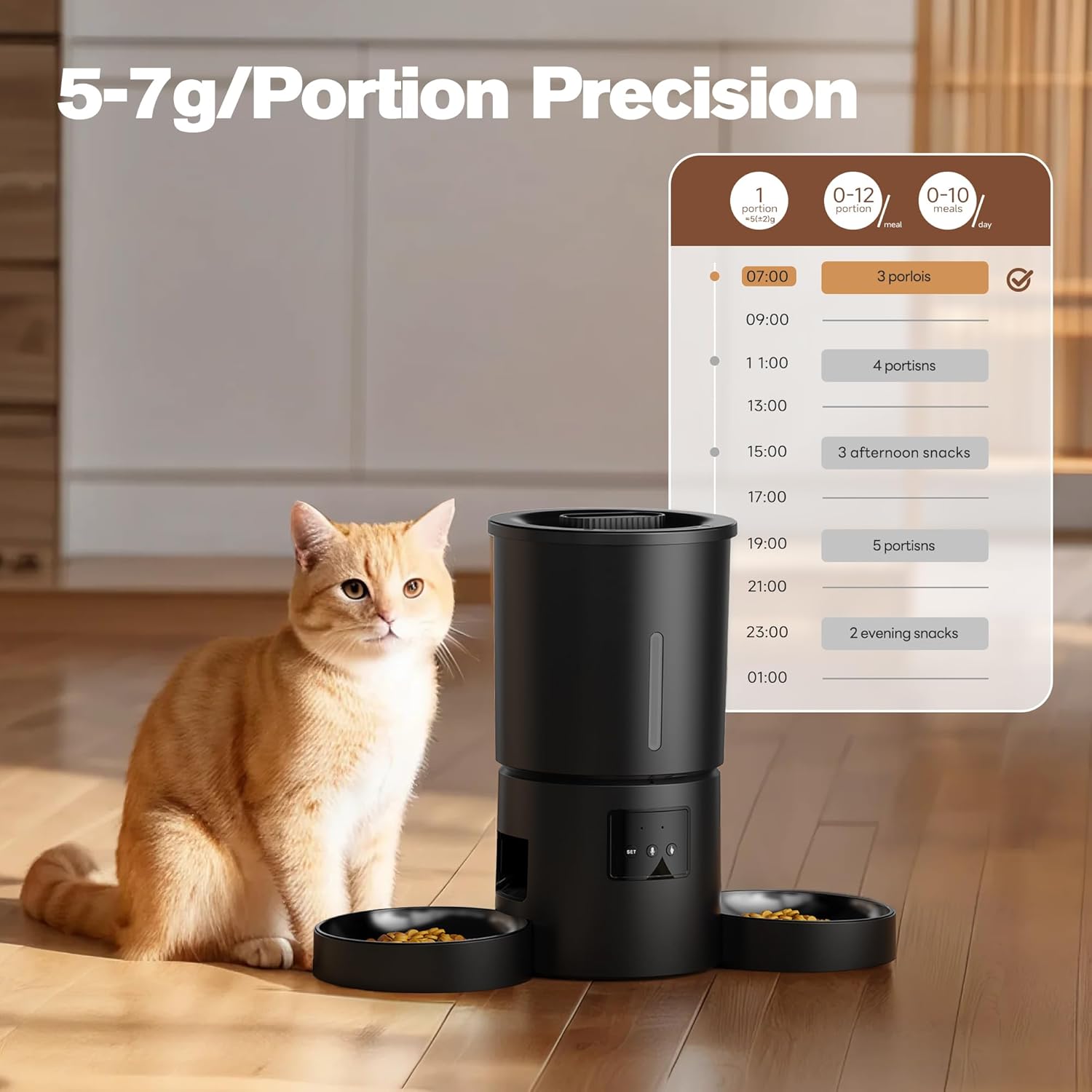 Vue d’ensemble distributeur croquettes automatique 5L double pour chats