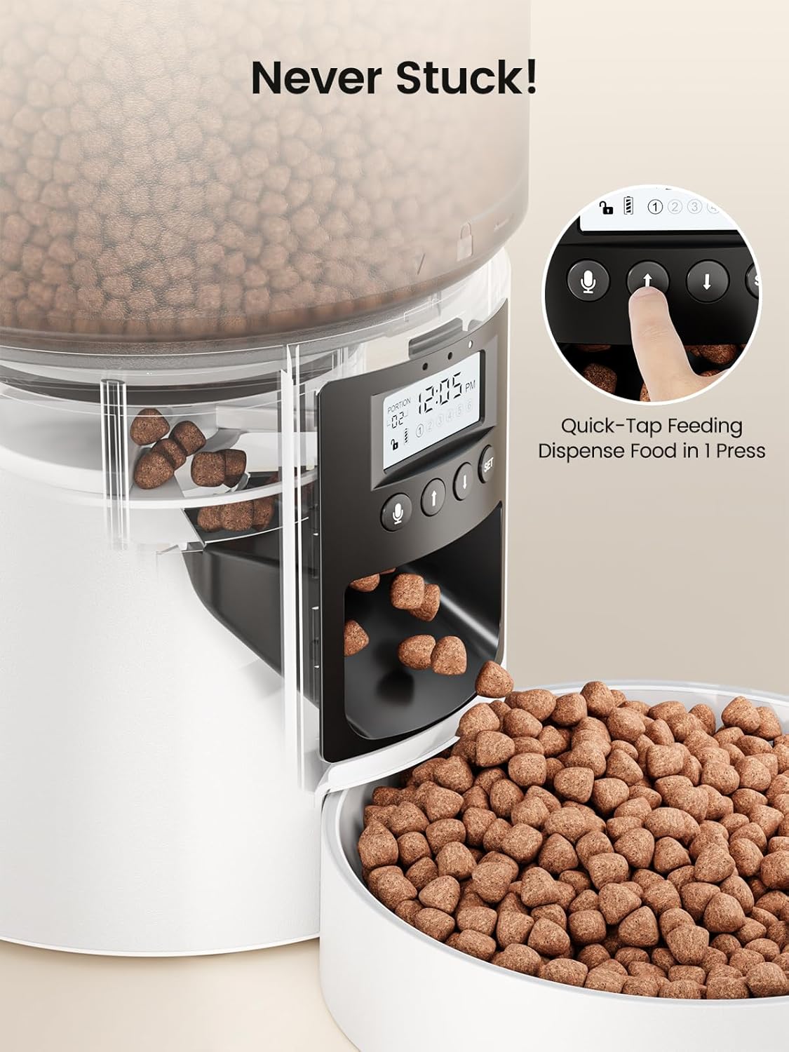distributeur croquettes automatique 4L blanc avec minuterie pour chat