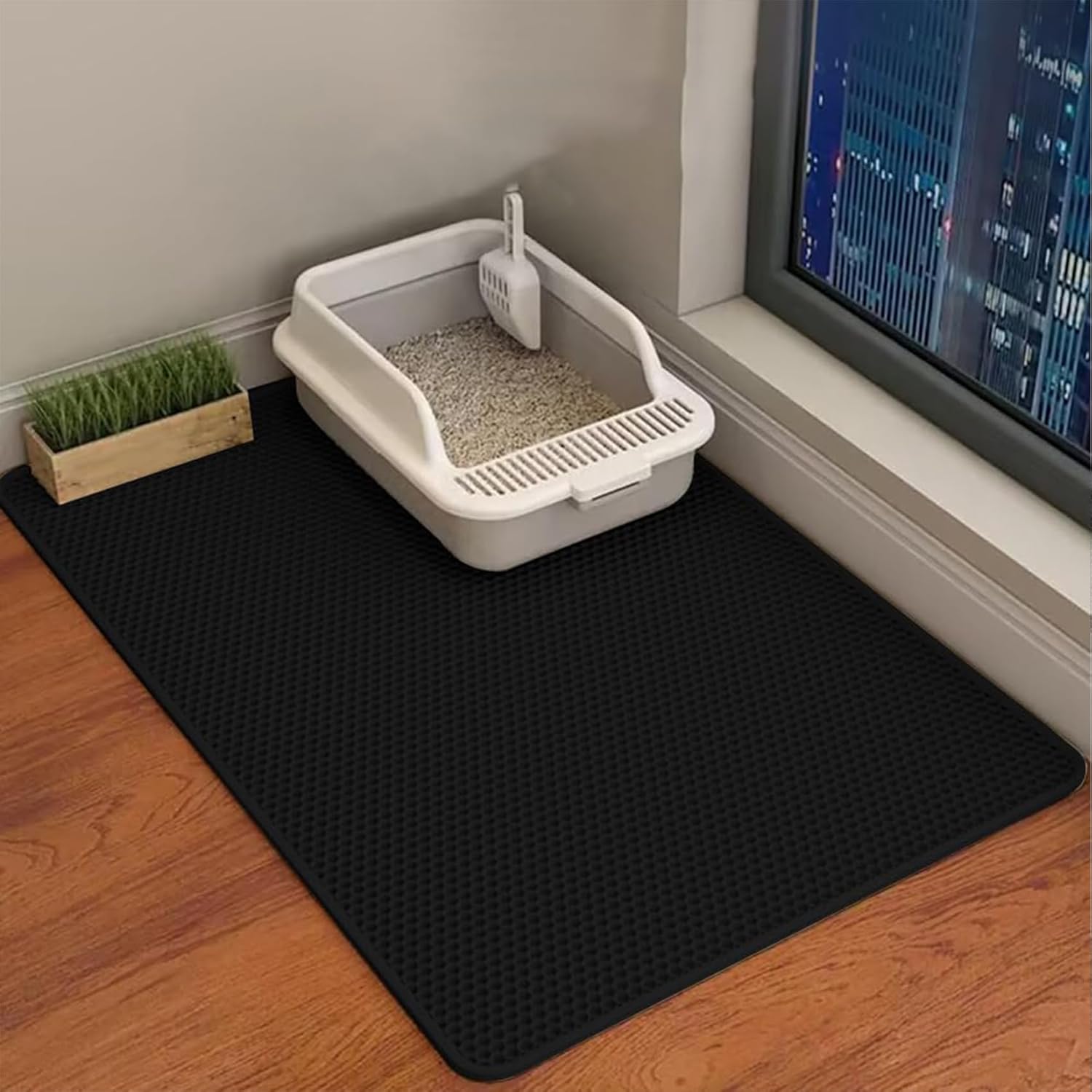 grand Tapis de litière pour chat noir double couche 40x50 cm Adorapaws.