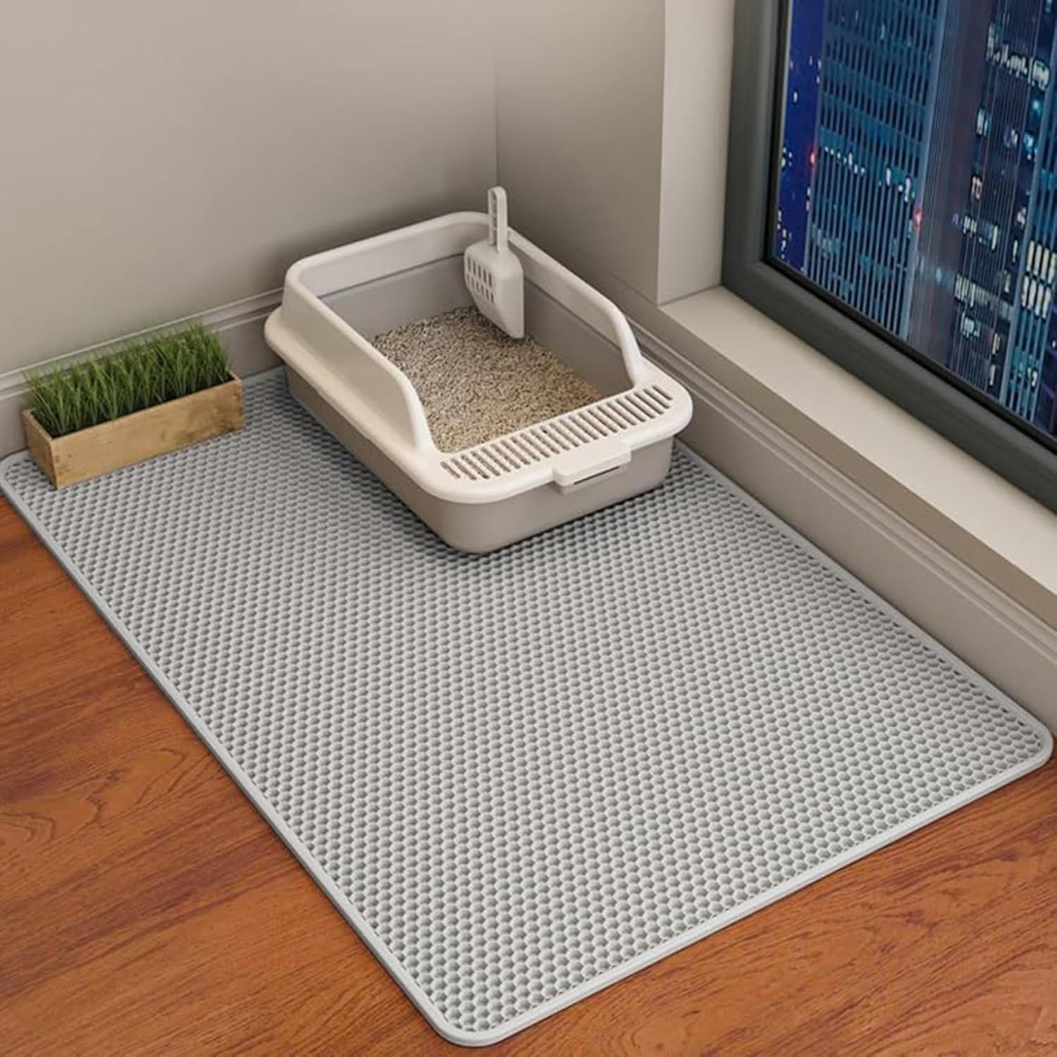 grand Tapis de litière pour chat double couche gris 55x75 cm Adorapaws