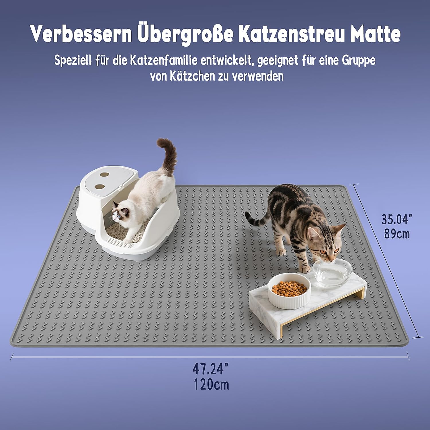 Grand tapis de sol gris pour groupe de chats