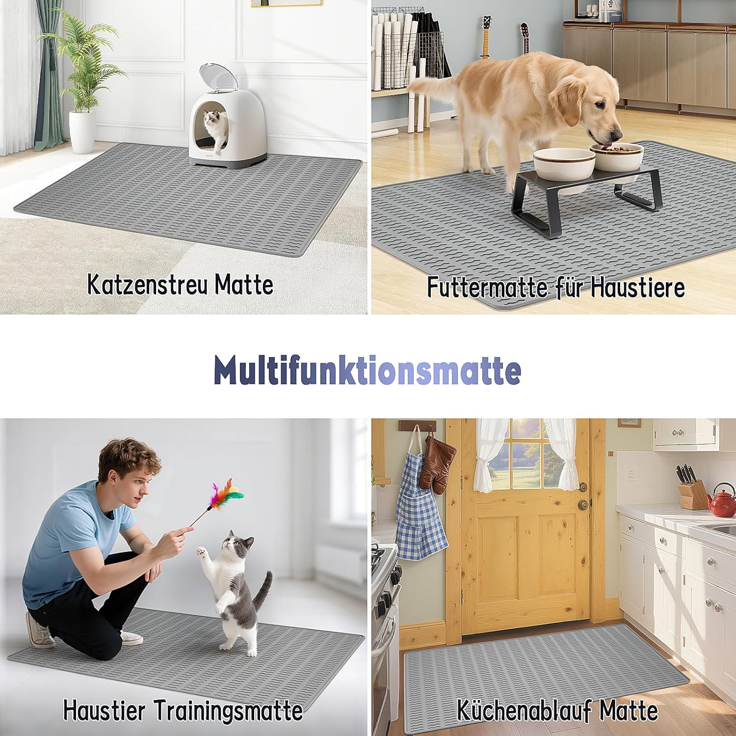 Tapis de litière chat XXL silicone antidérapant gris Iptienda