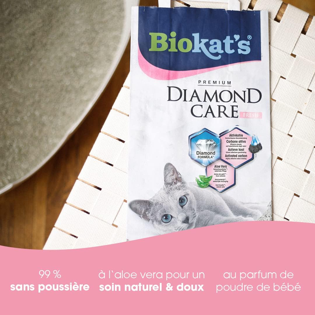 Granulés ultra-absorbants litière talc Biokat’s Diamond Care Fresh