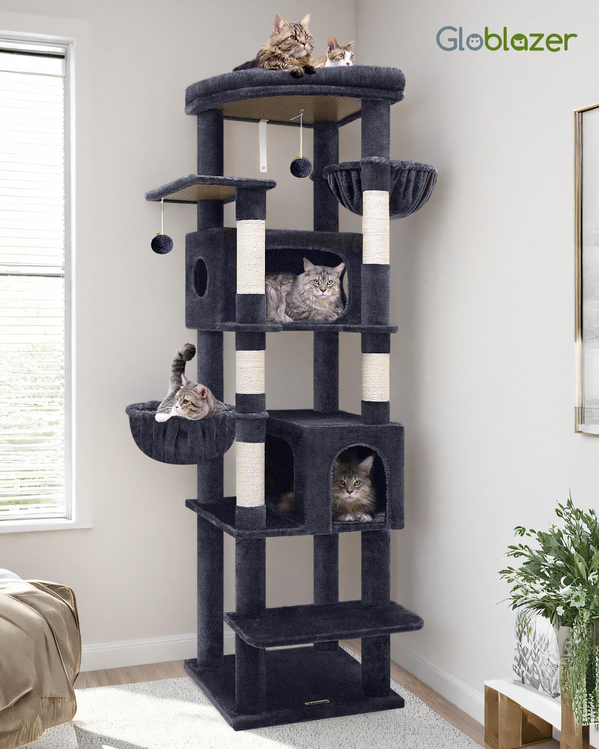 arbre à chat XXL 188 cm gris foncé pour grands chats