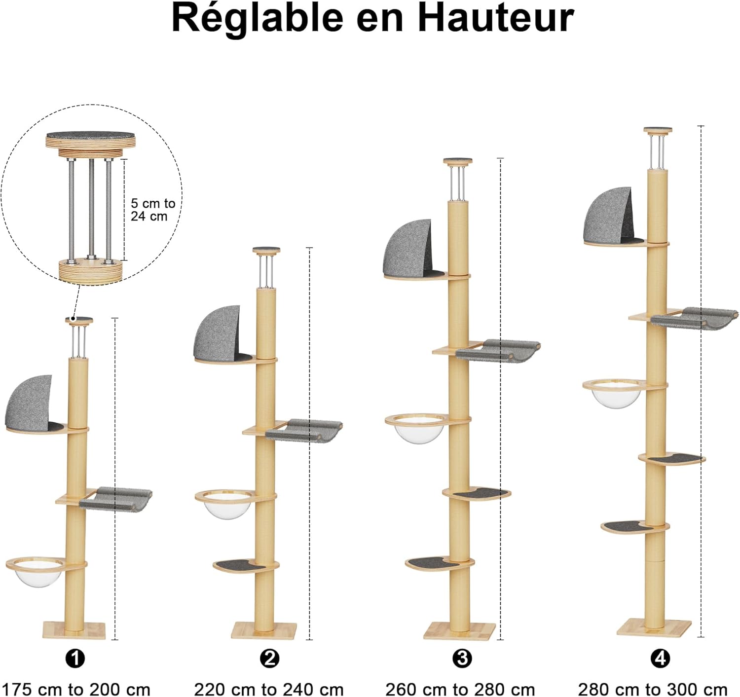 arbre à chat réglable 260 à 300 cm robuste