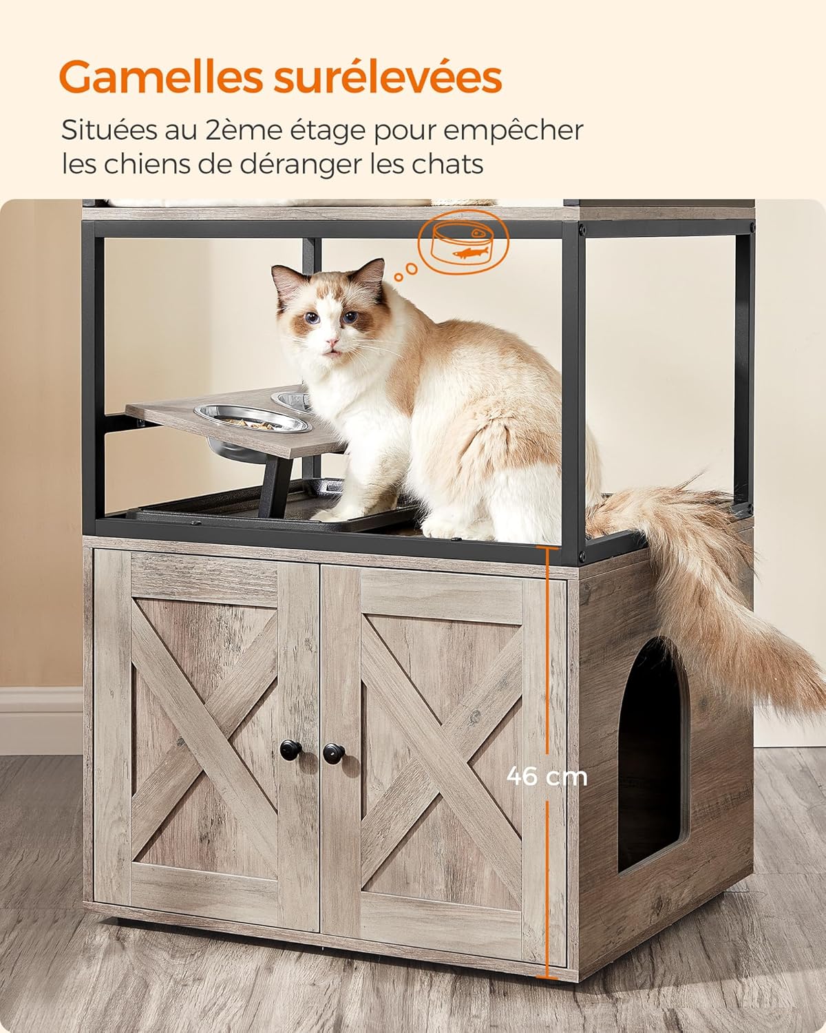 Vue d’ensemble arbre à chat design avec maison intégrée